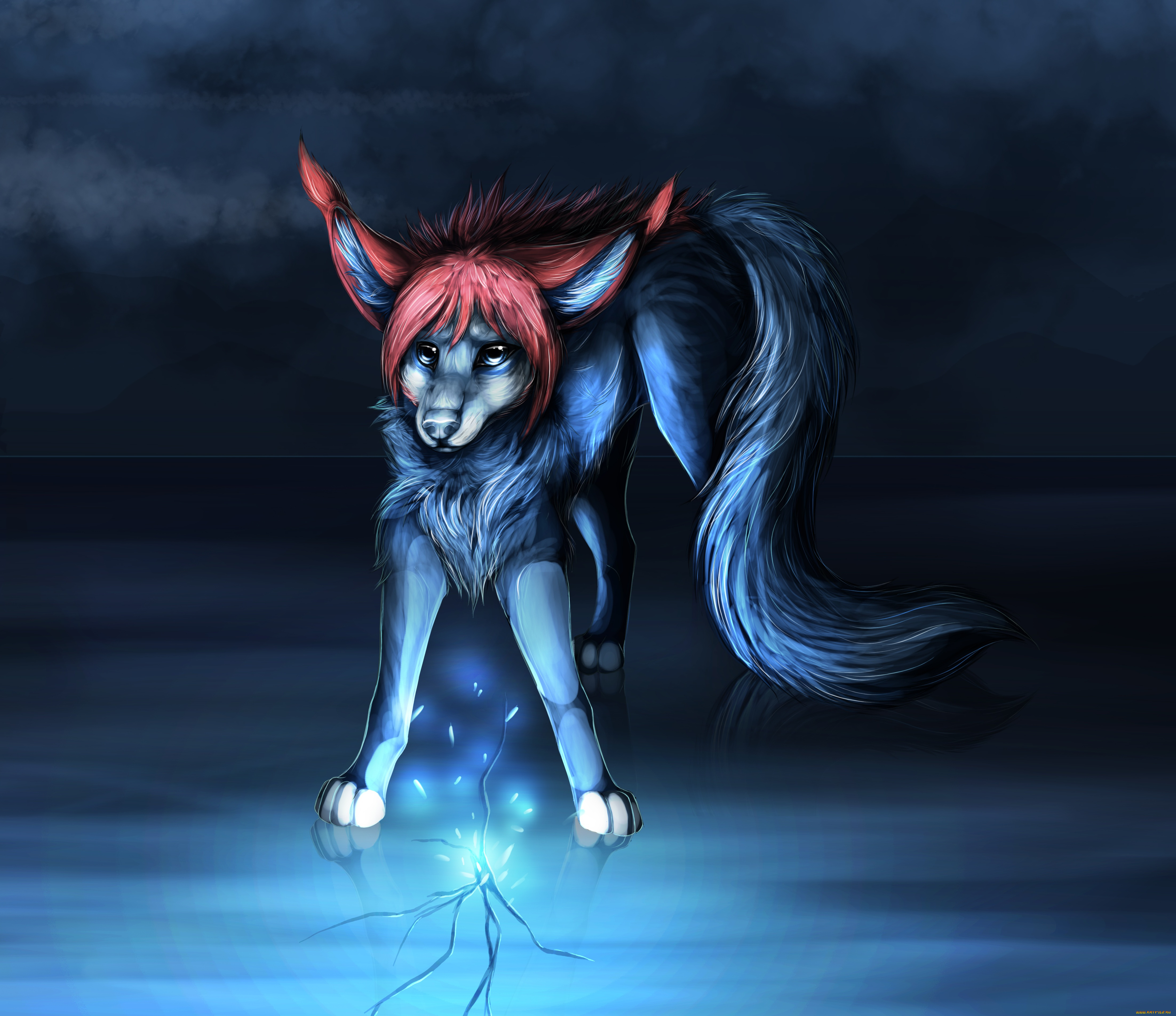 рисованные, животные, , сказочные, , мифические, лёд, ночь, животное, трещины