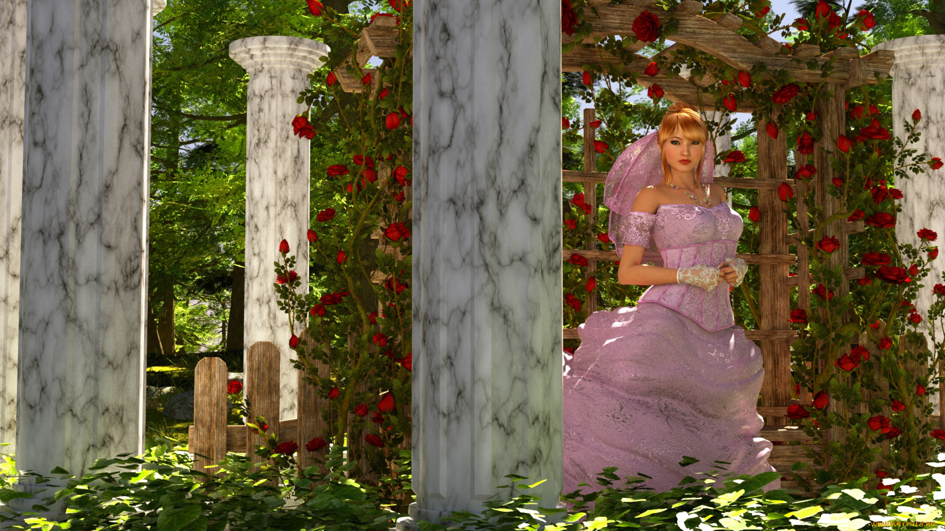 3д, графика, люди, , people, цветы, фон, взгляд, девушка