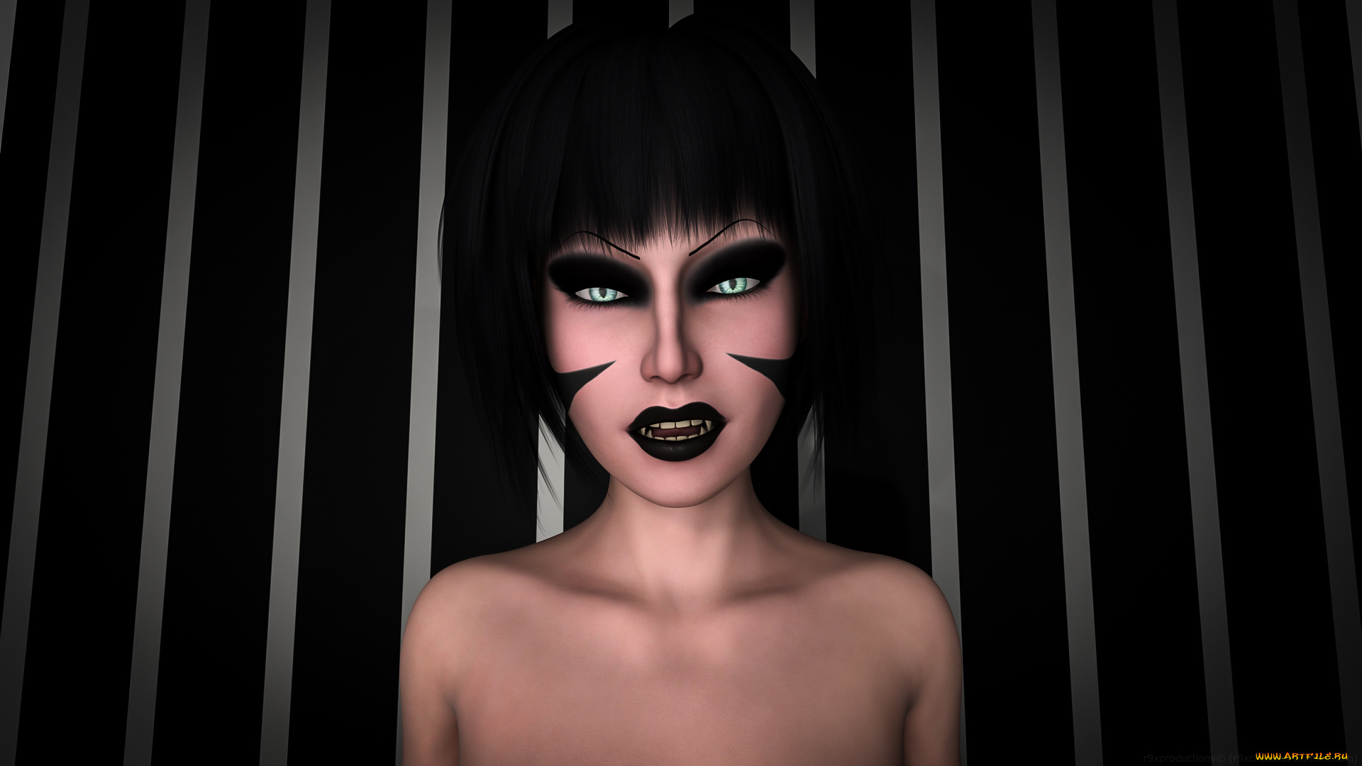 3д, графика, существа, , creatures, девушка, взгляд, фон, вампир