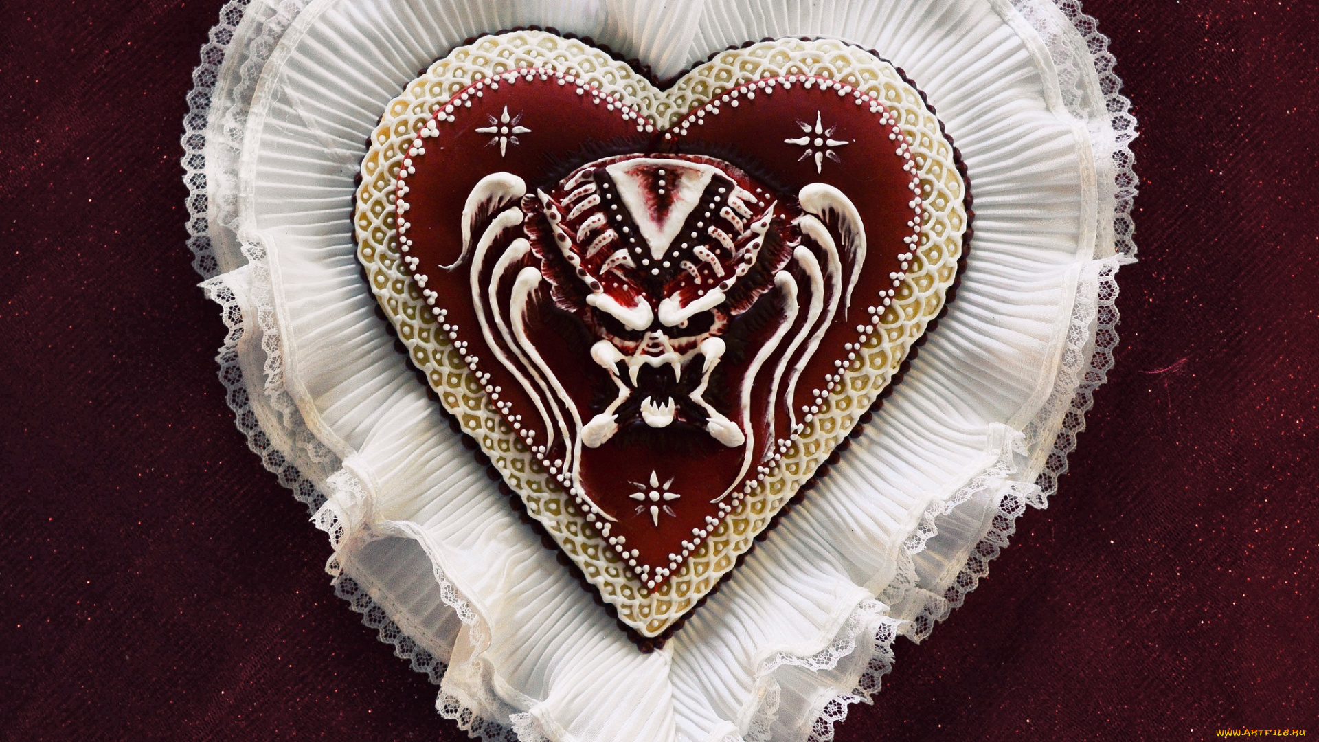 еда, торты, фон, кружево, сердце, торт