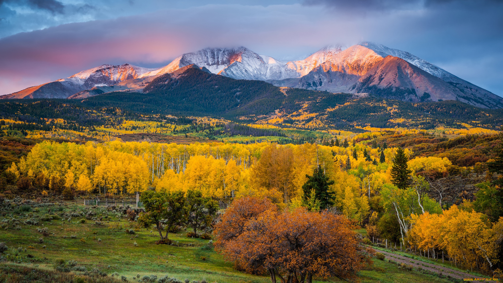 природа, горы, штат, сша, краски, деревья, свет, утро, mount, sopris, осень, колорадо