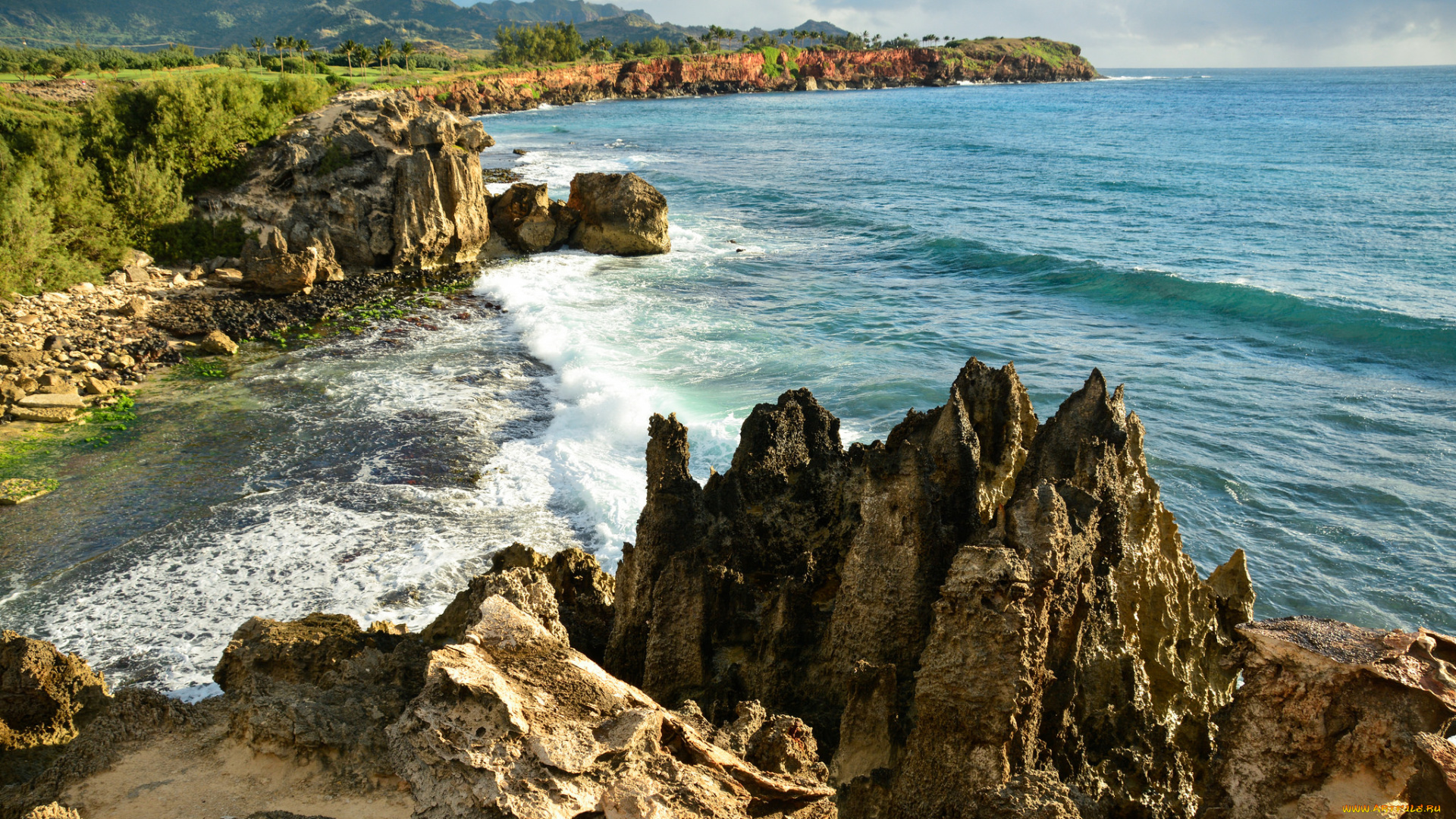 природа, побережье, волны, скалы, берег, океан