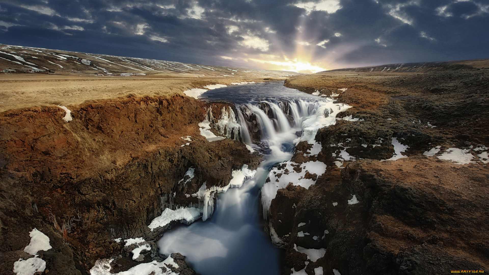 природа, водопады, водопад, река, рассвет