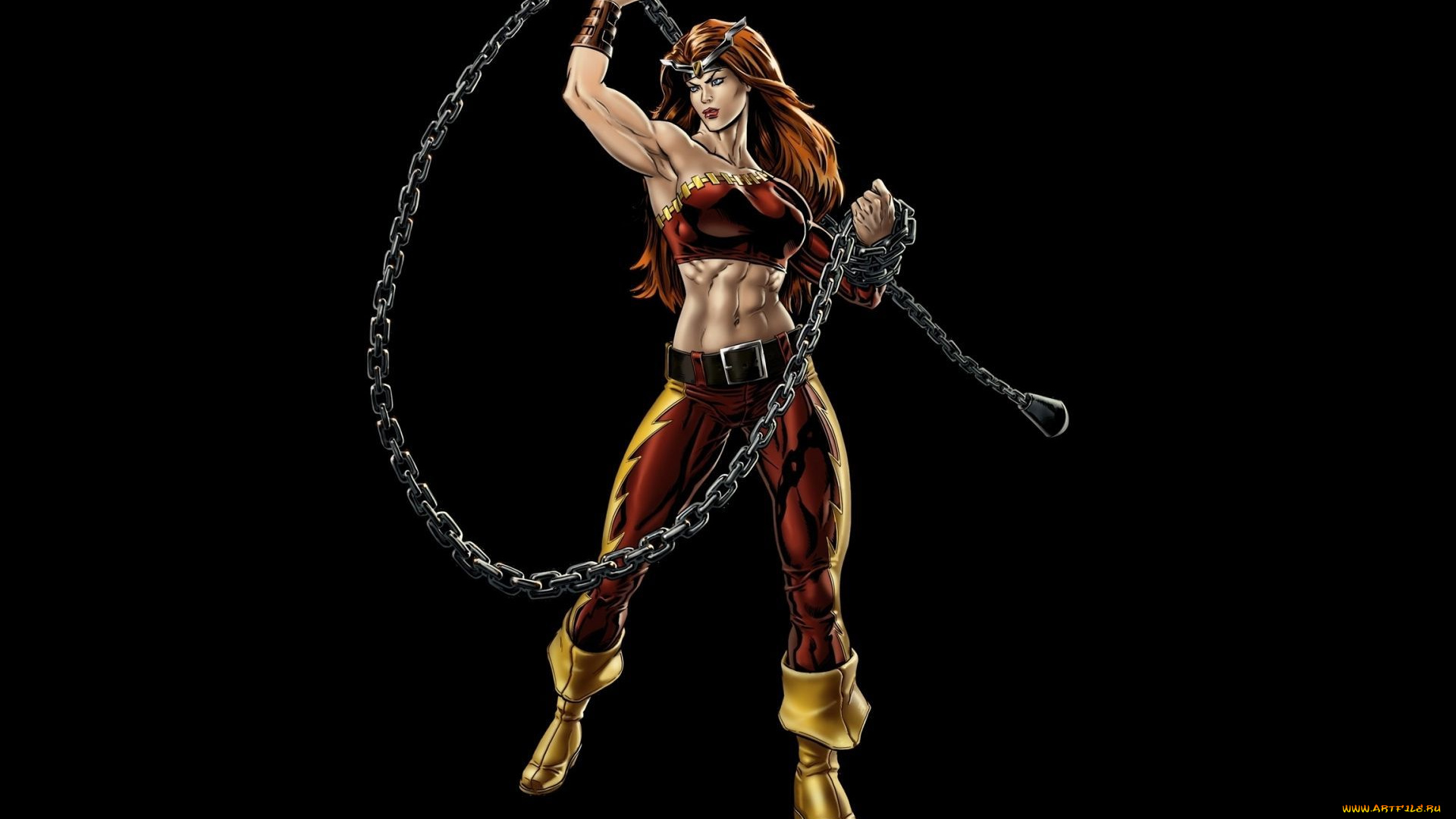 рисованное, комиксы, фон, взгляд, цепь, девушка