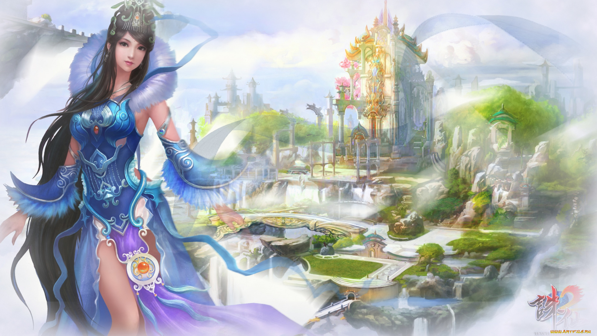 видео, игры, jade, dynasty, mist, mountains, warrior, fantasy, game, wallpapers, china, east, perfect, world, mmorpg, sky, clouds, chinese, beauty, мосты, дворцы, туман, пейзаж, девушка, восток, китай, красавица, jade, dynasty, нефритовая, династия