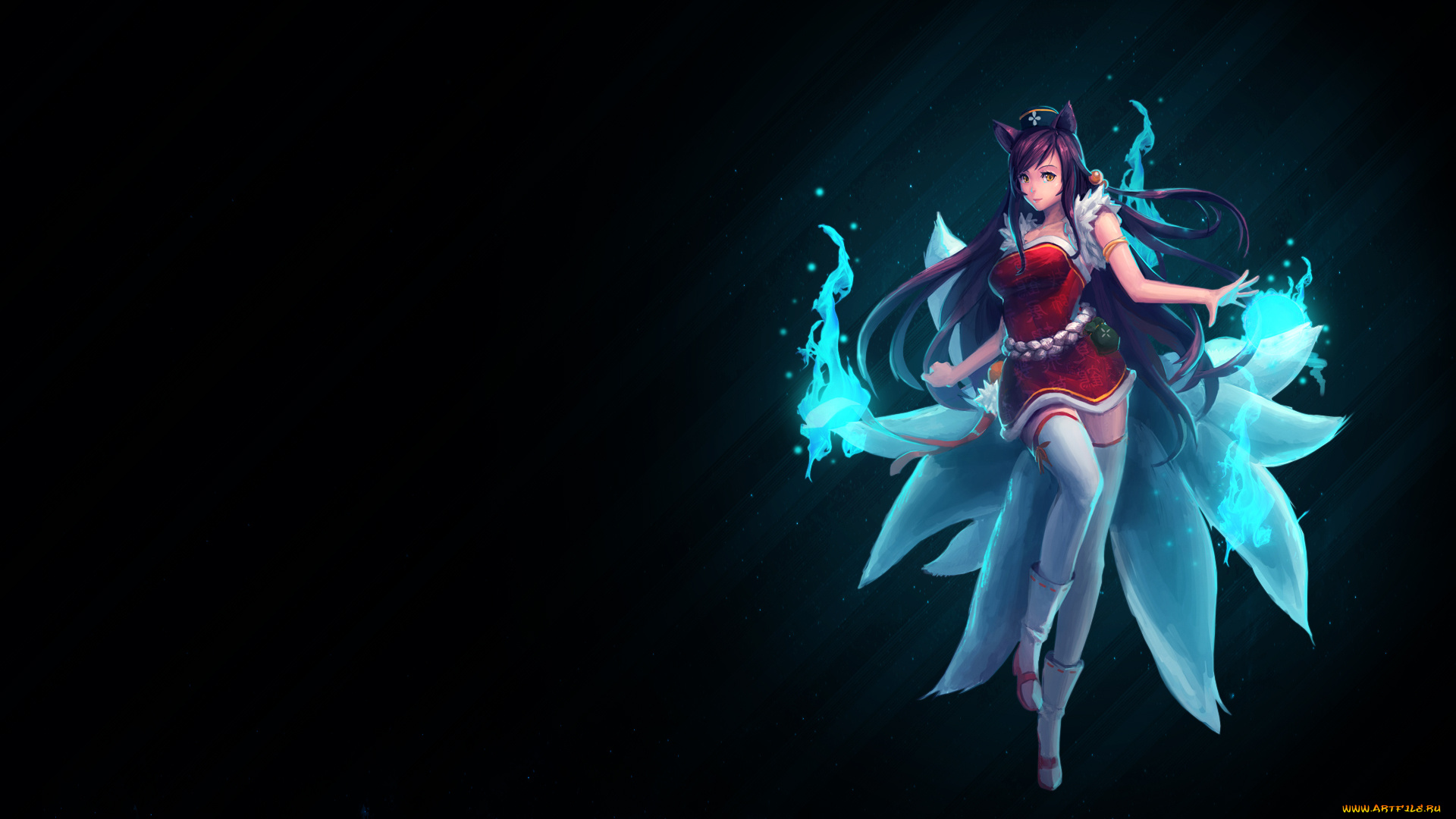 видео, игры, league, of, legends, фон, взгляд, девушка, ahri