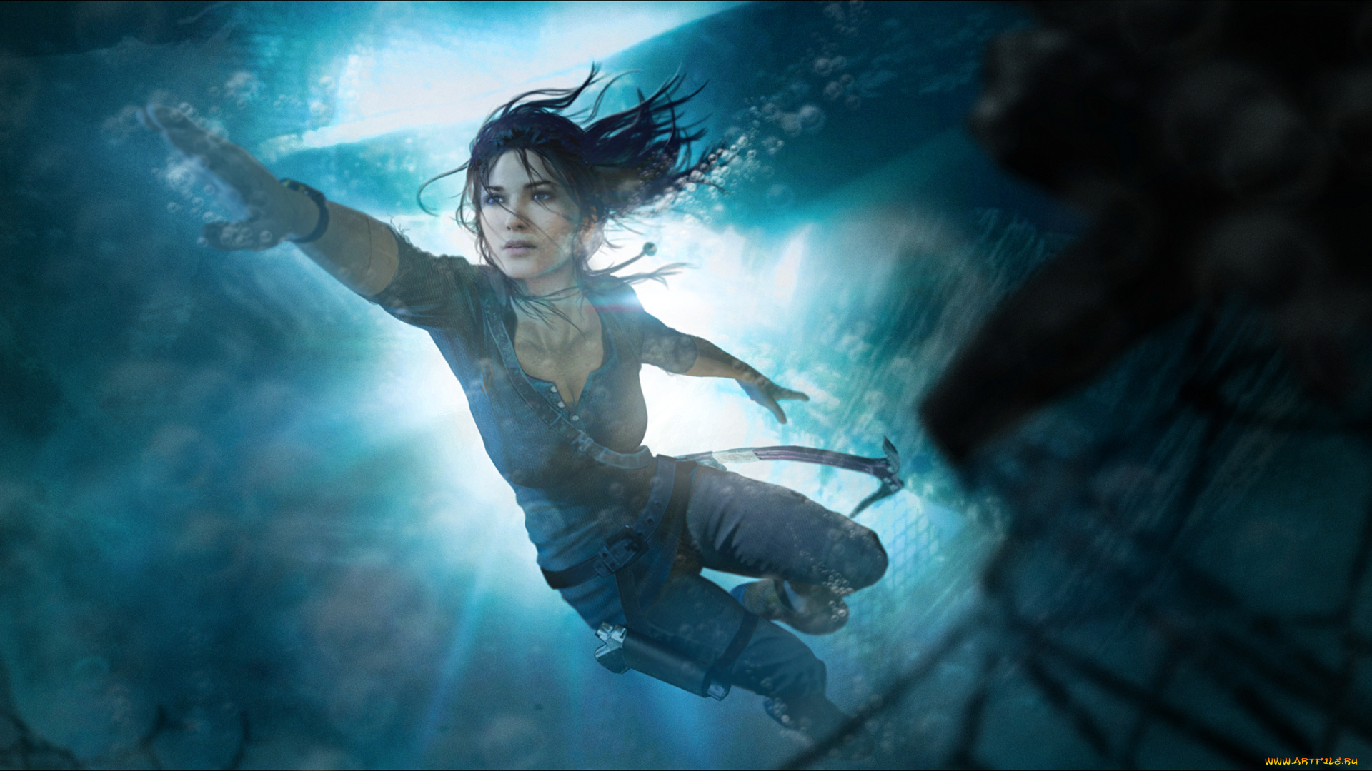 видео, игры, tomb, raider, 2013, tomb, raider, lara, croft, art, плывет, underwater, девушка, море, под, водой