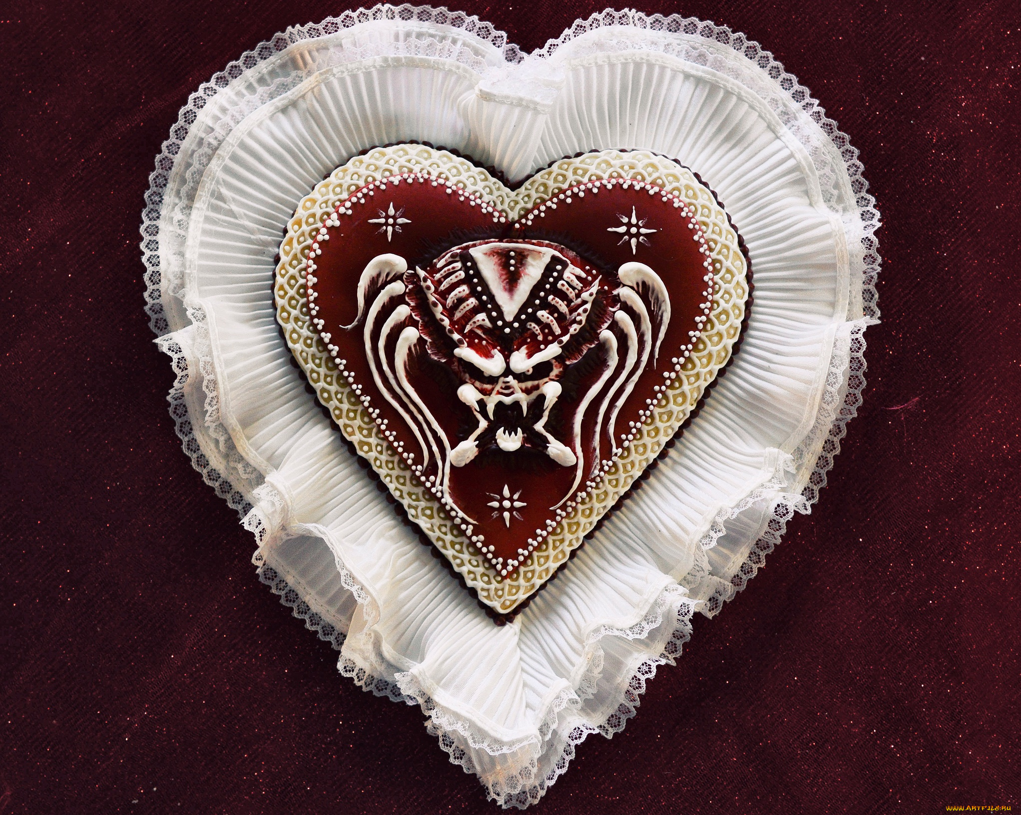 еда, торты, фон, кружево, сердце, торт