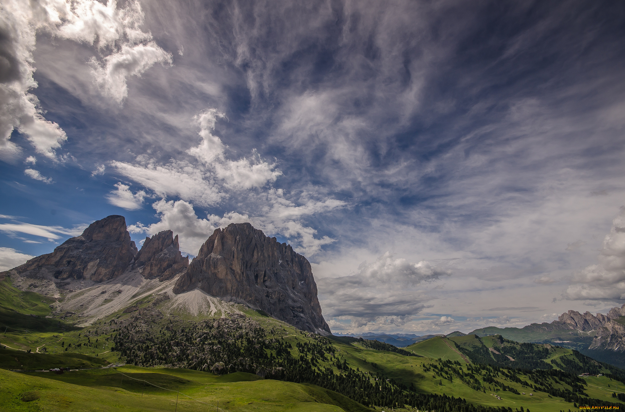 природа, горы, лес, долина, скалы