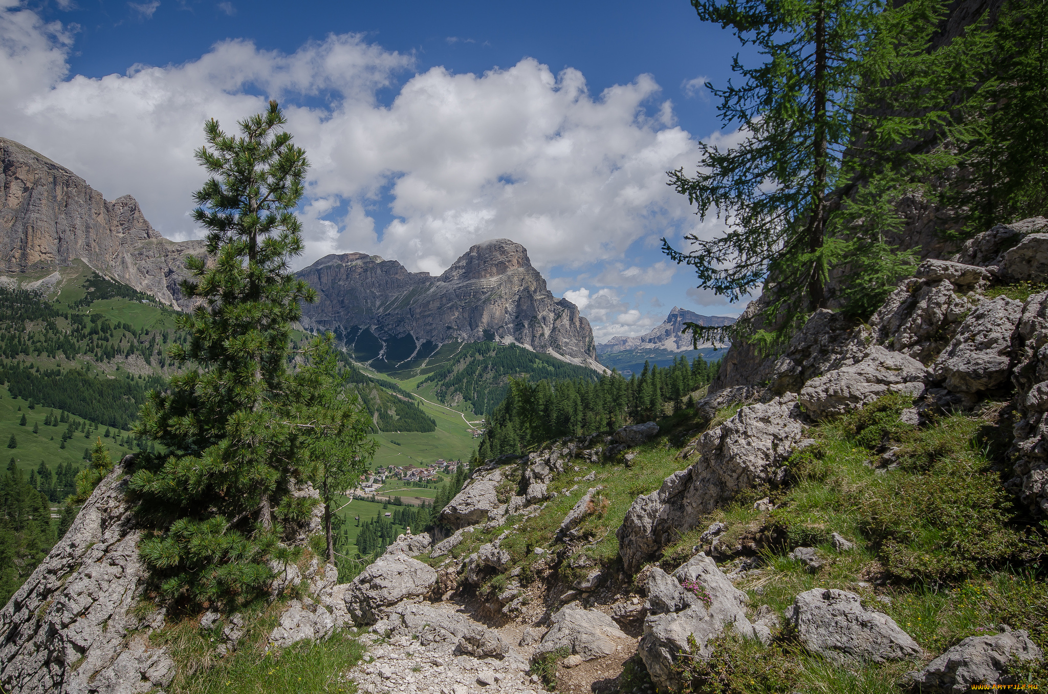 природа, горы, лес, долина, скалы