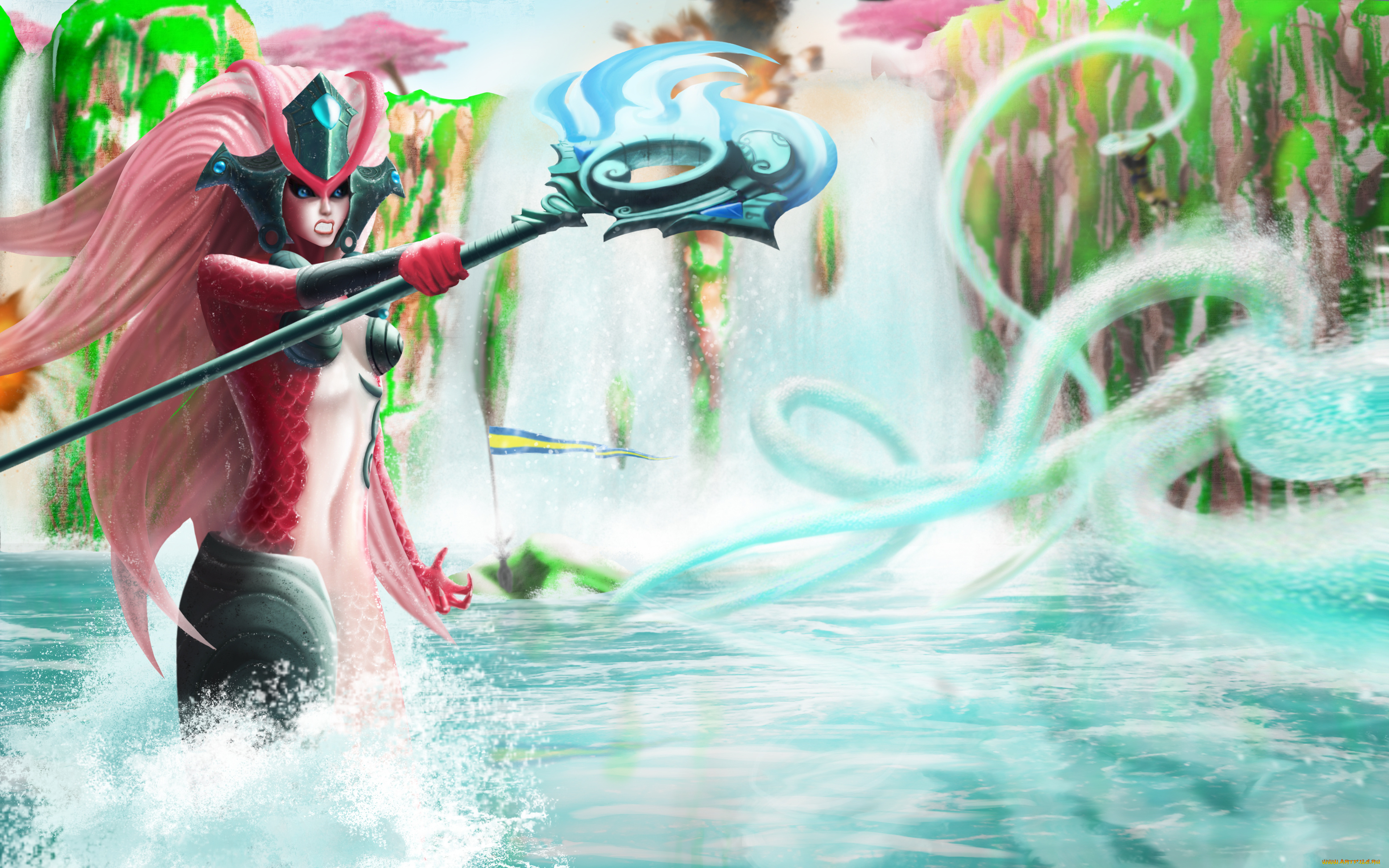 видео, игры, league, of, legends, девушка, шест, взгляд, фон, nami