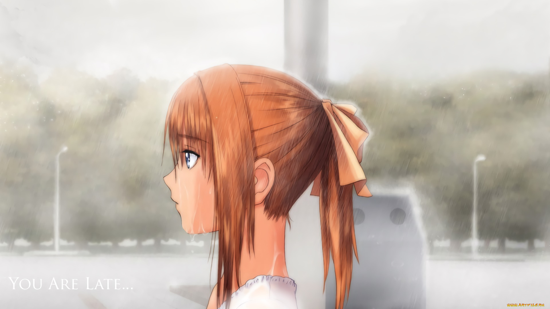 аниме, after, sweet, kiss, девушка, взгляд, фон