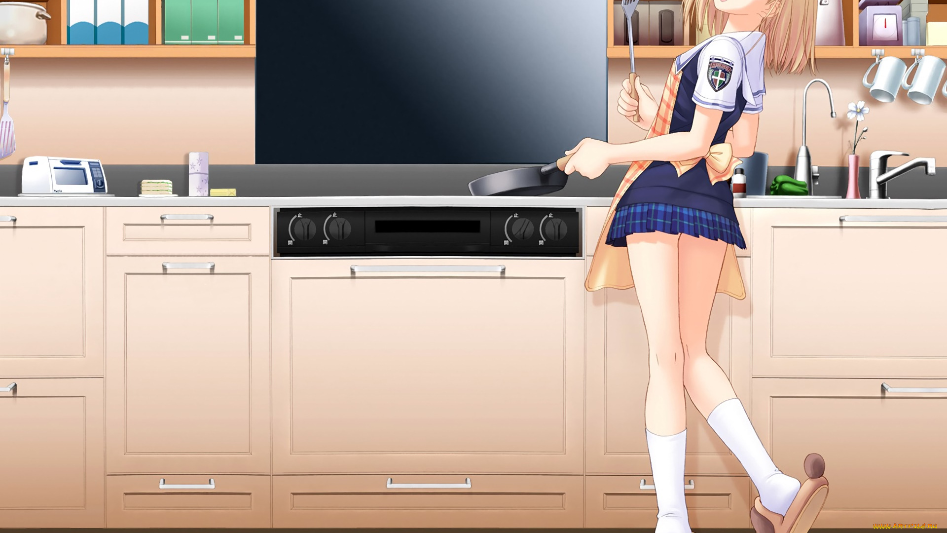 аниме, after, sweet, kiss, девушка, взгляд, фон