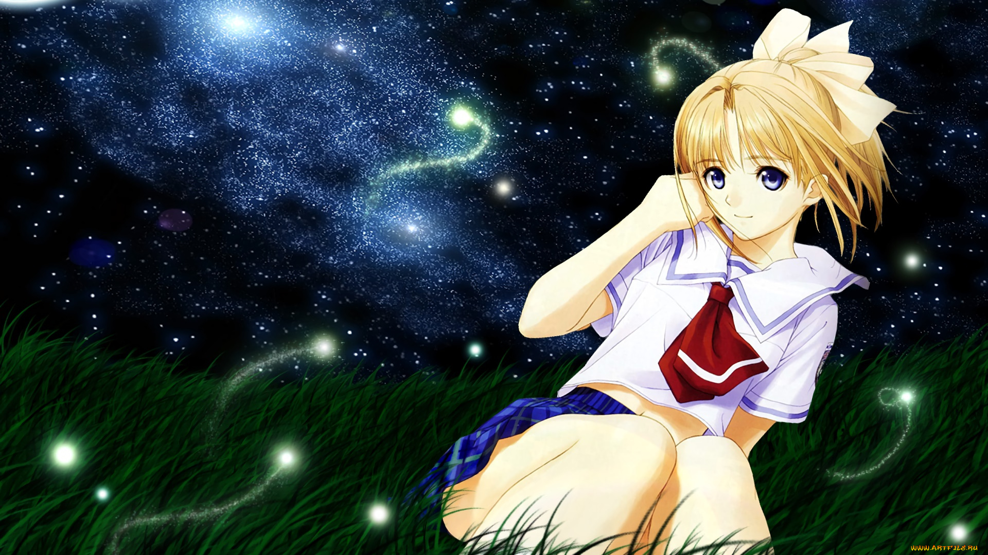 аниме, after, sweet, kiss, девушка, взгляд, фон