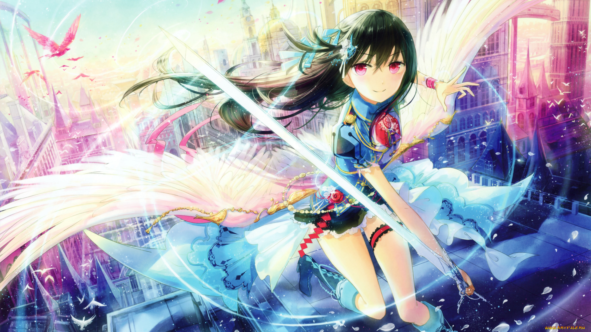 аниме, ангелы, , демоны, девушка, меч