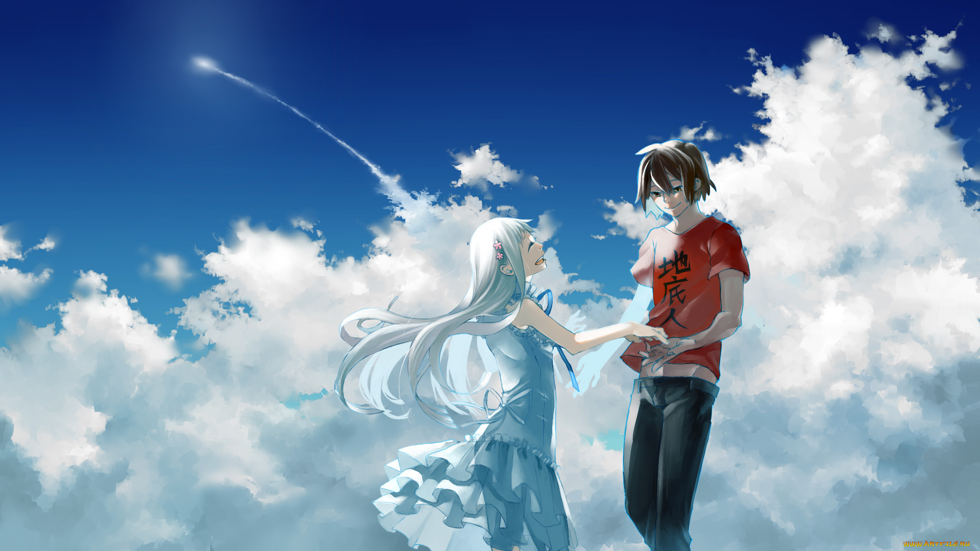 аниме, anohana, пара, небо
