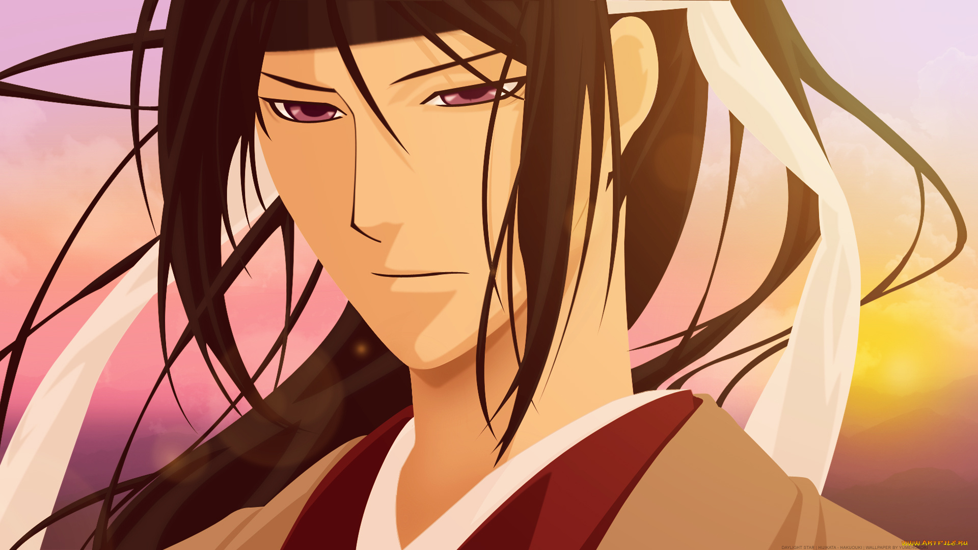 аниме, hakuoki, парень, взгляд, фон