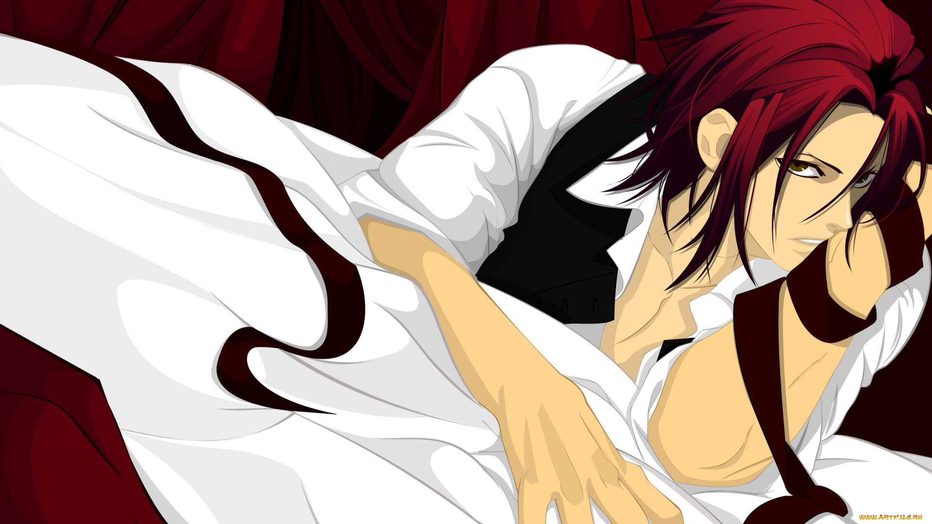 аниме, hakuoki, парень, взгляд, фон