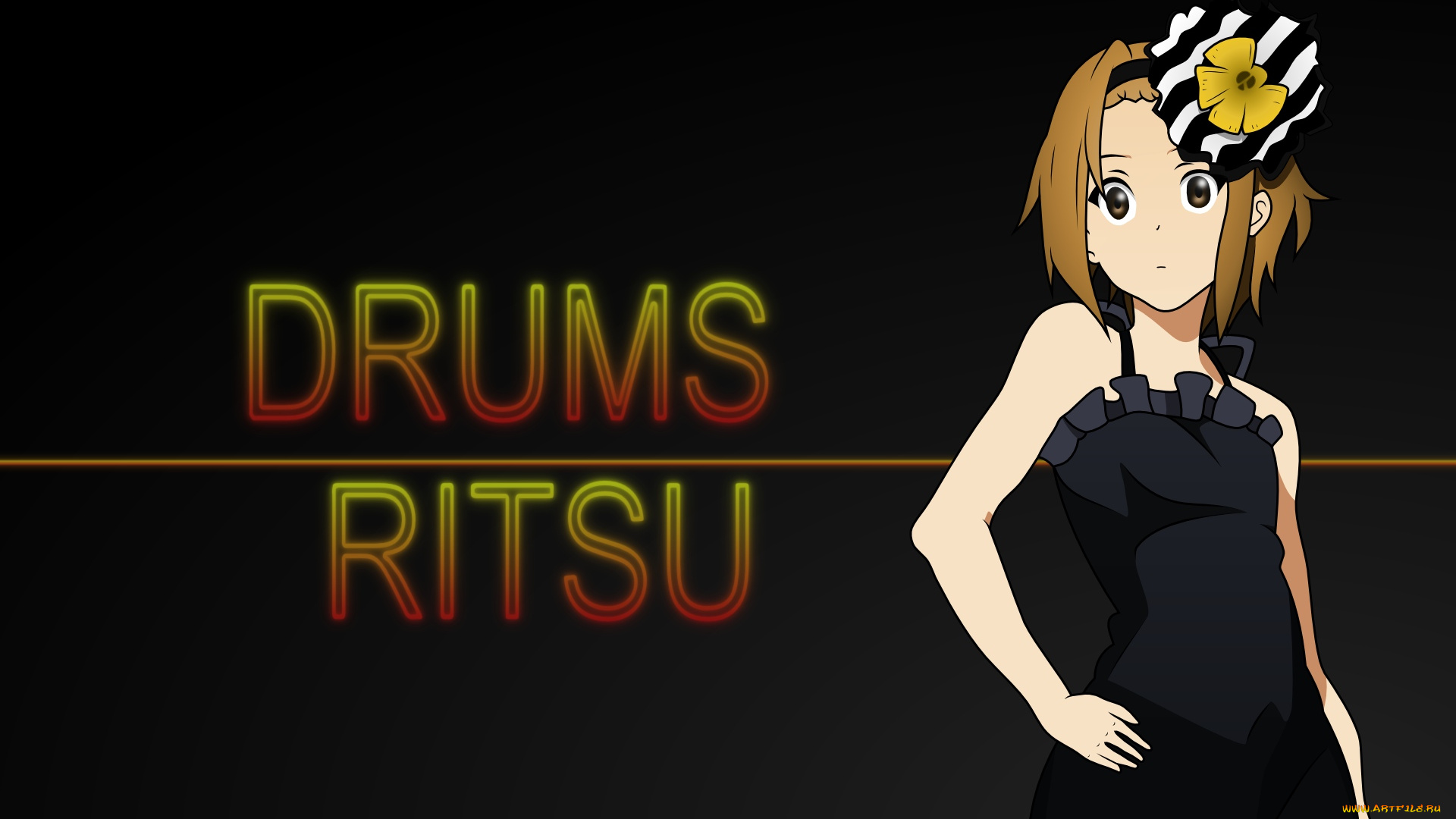 аниме, k-on, девушка, взгляд, фон