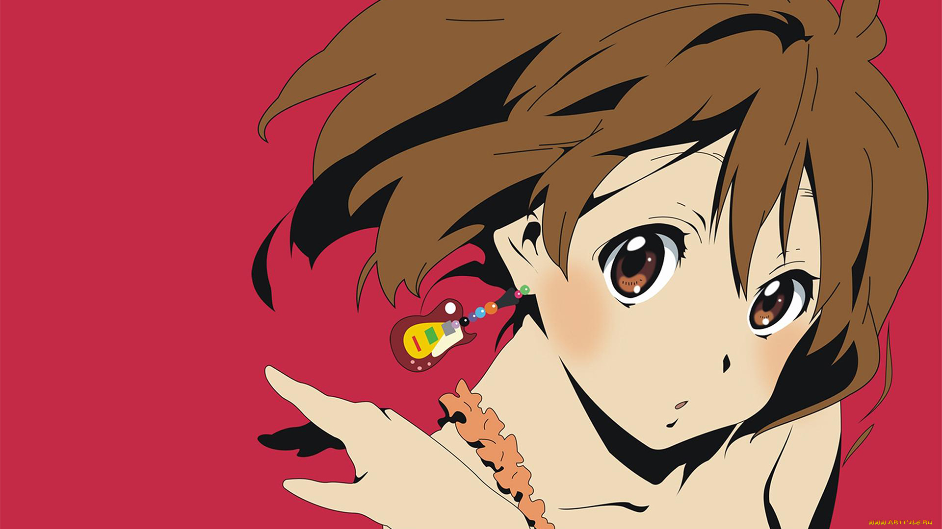 аниме, k-on, девушка, взгляд, фон