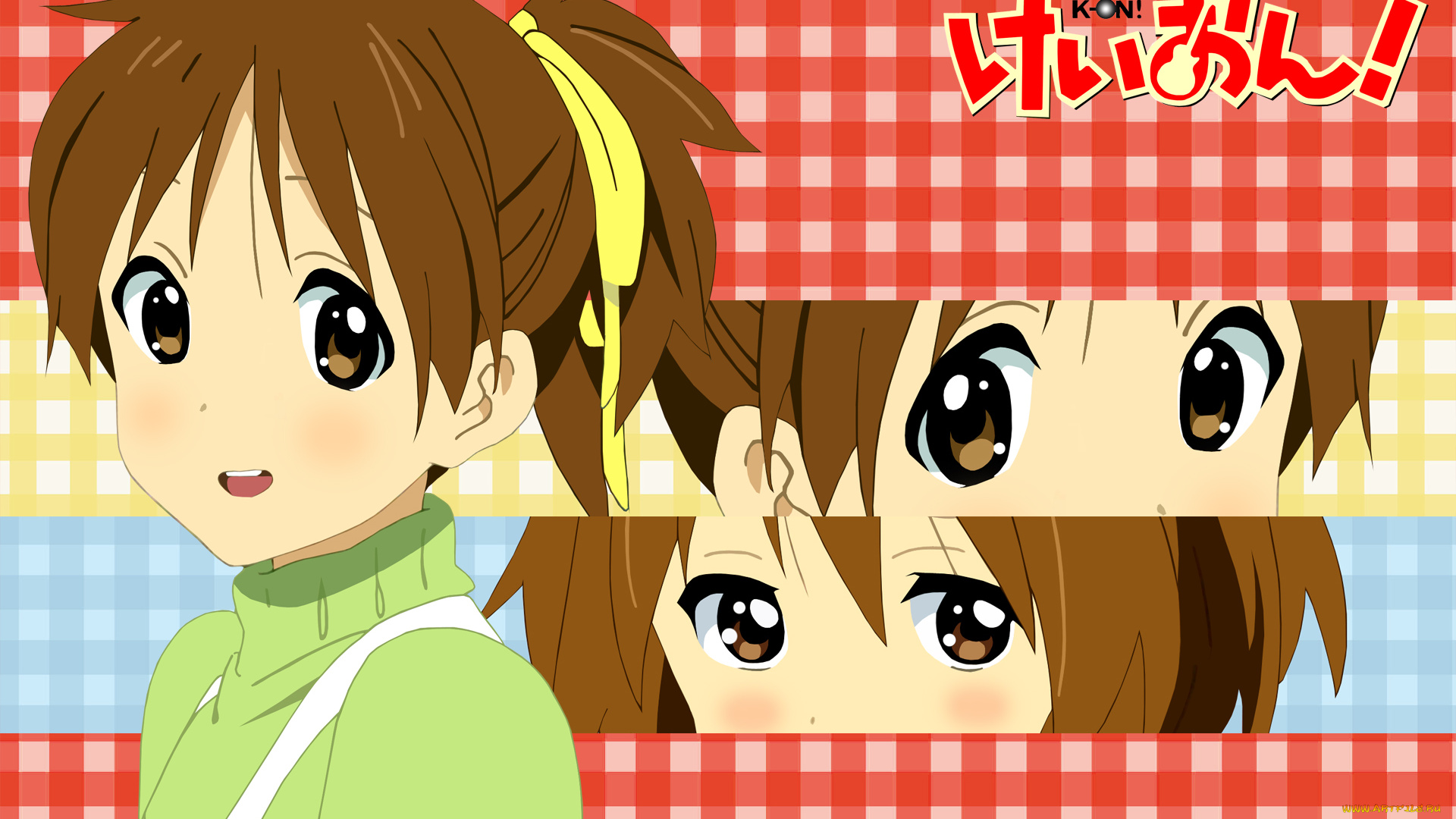 аниме, k-on, девушка, взгляд, фон