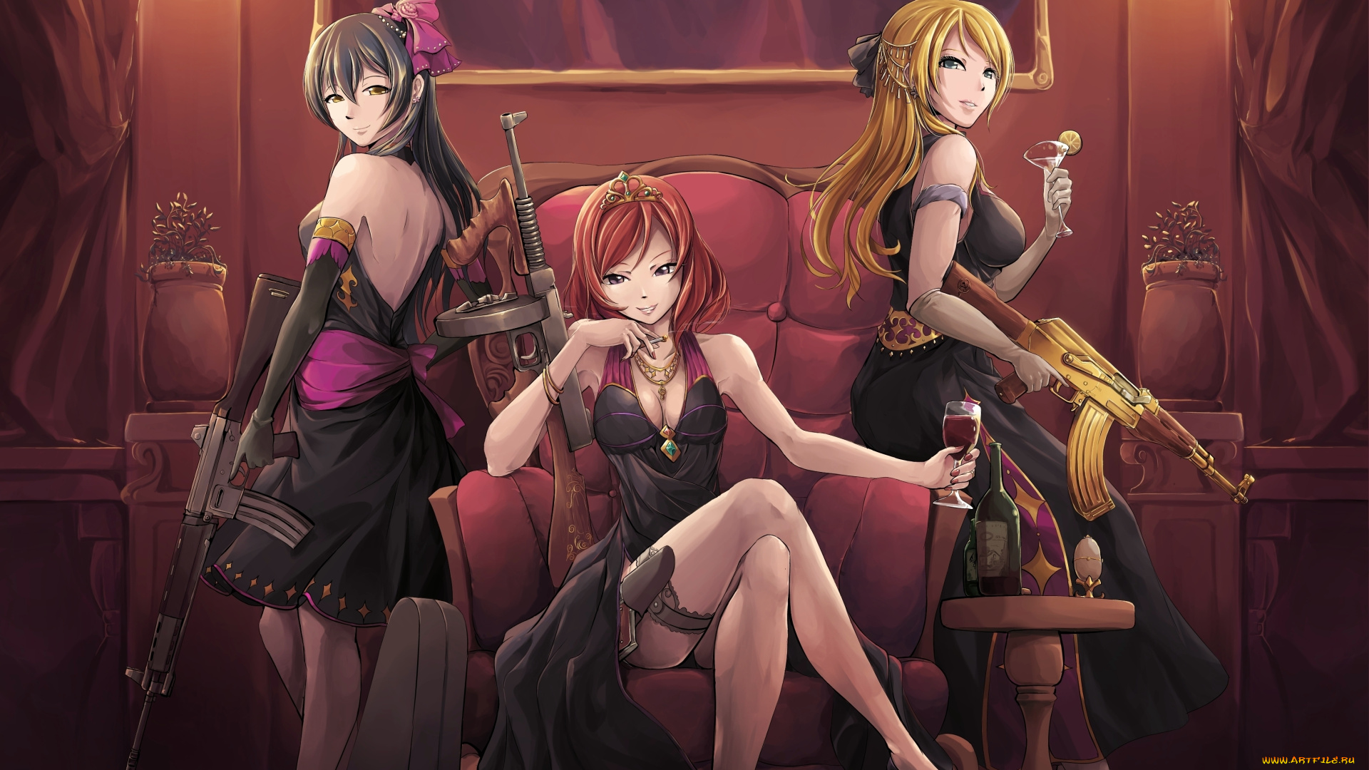 аниме, love, live, , school, idol, project, девушки, оружие