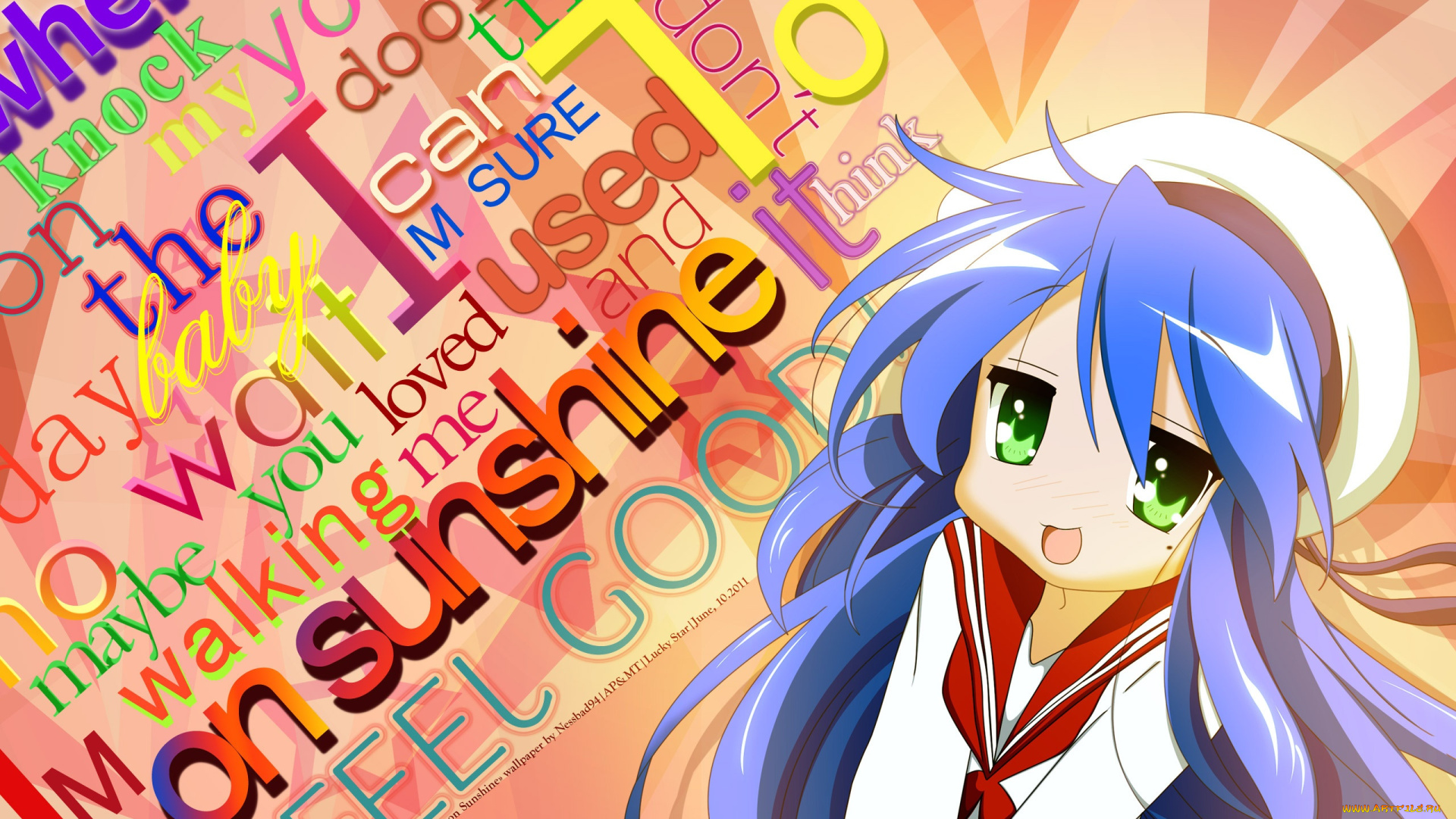 аниме, lucky, star, взгляд, девушка, фон