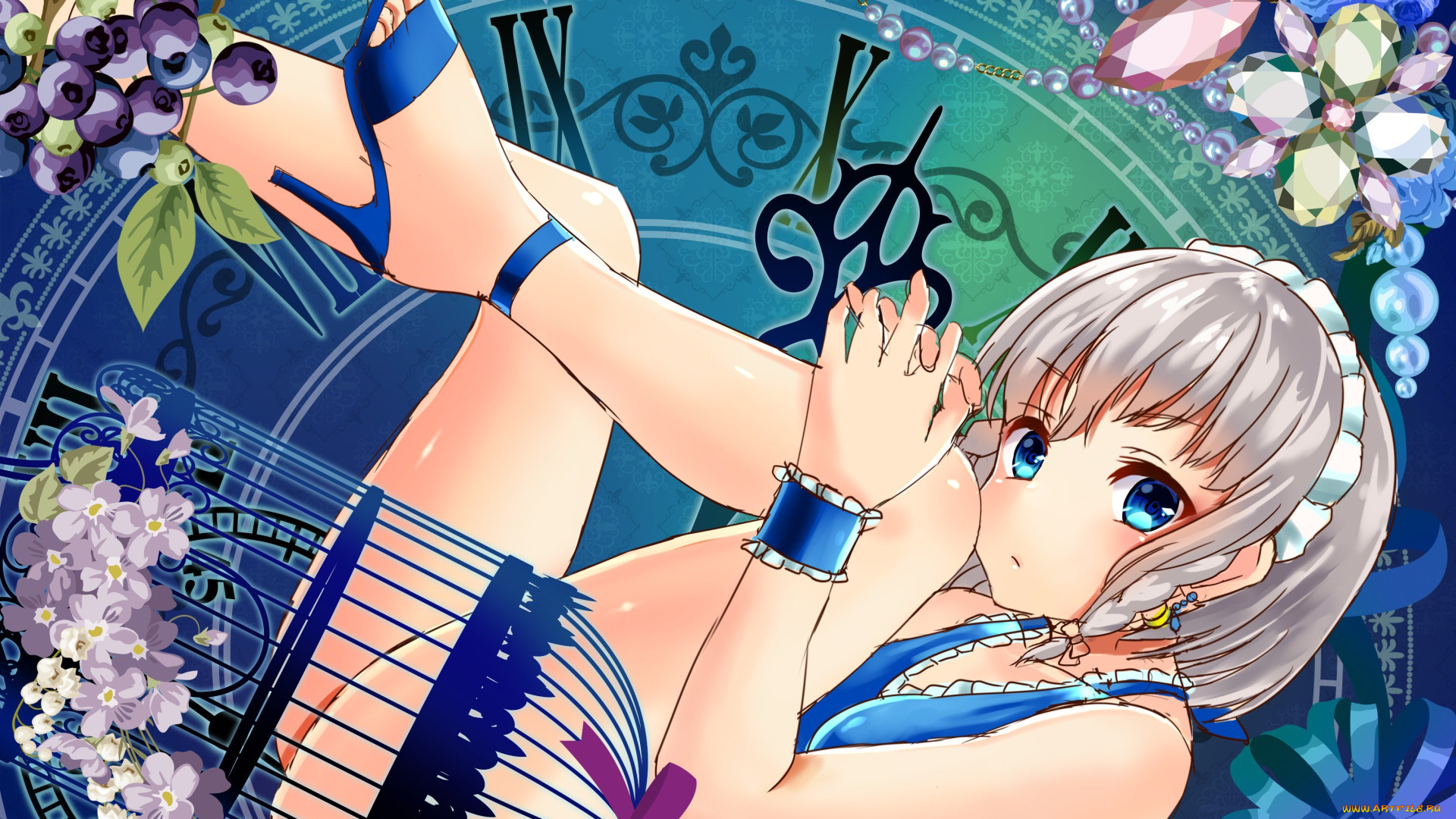 аниме, touhou, часы, девушка, клетка