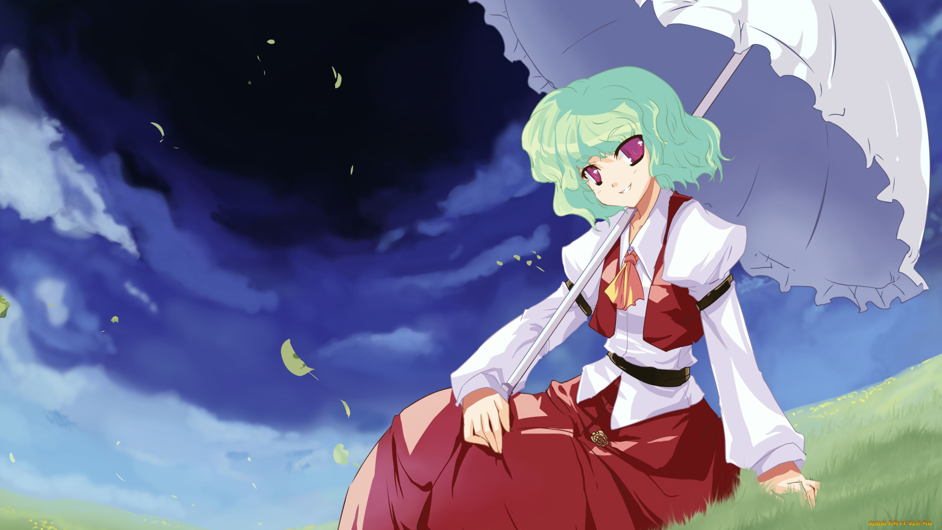 аниме, touhou, девушка, взгляд, фон