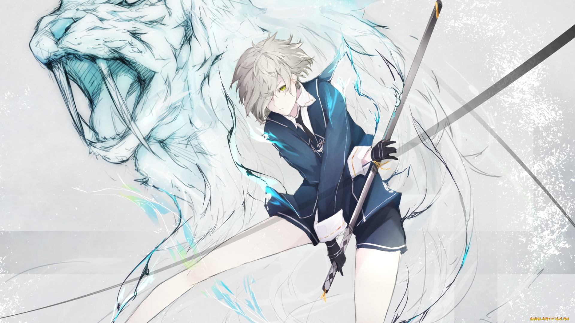 аниме, touken, ranbu, меч, мальчик, тигр