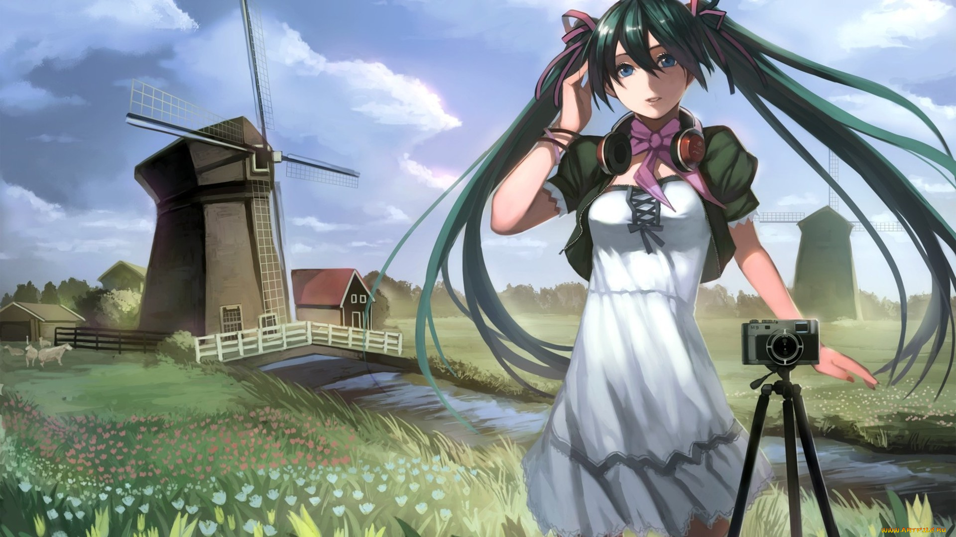 аниме, vocaloid, девушка, взгляд, фон