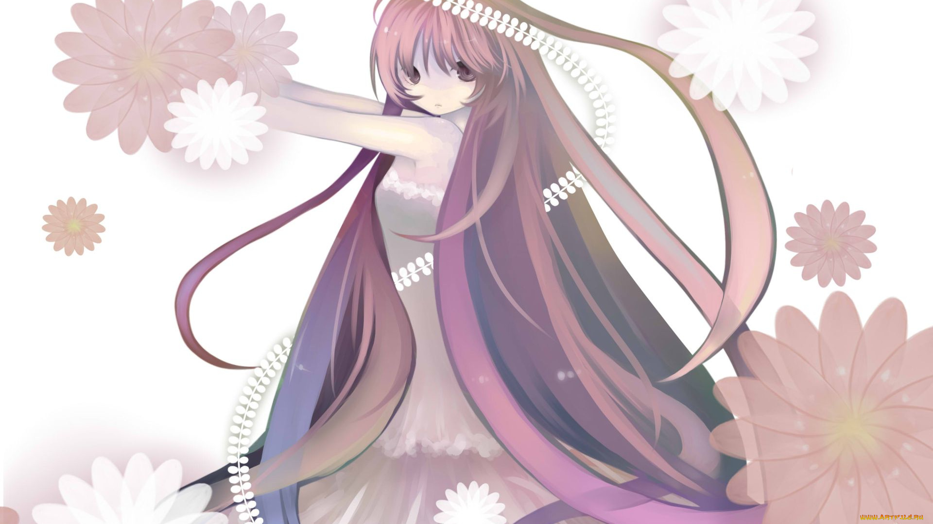 аниме, vocaloid, девушка, взгляд, фон