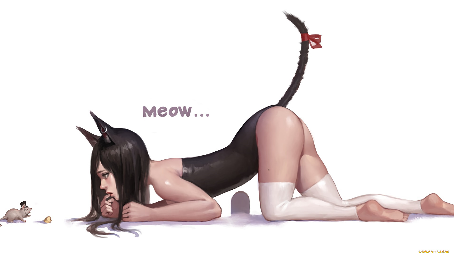 аниме, животные, , существа, девушка, мышь, арт, кошка, сыр