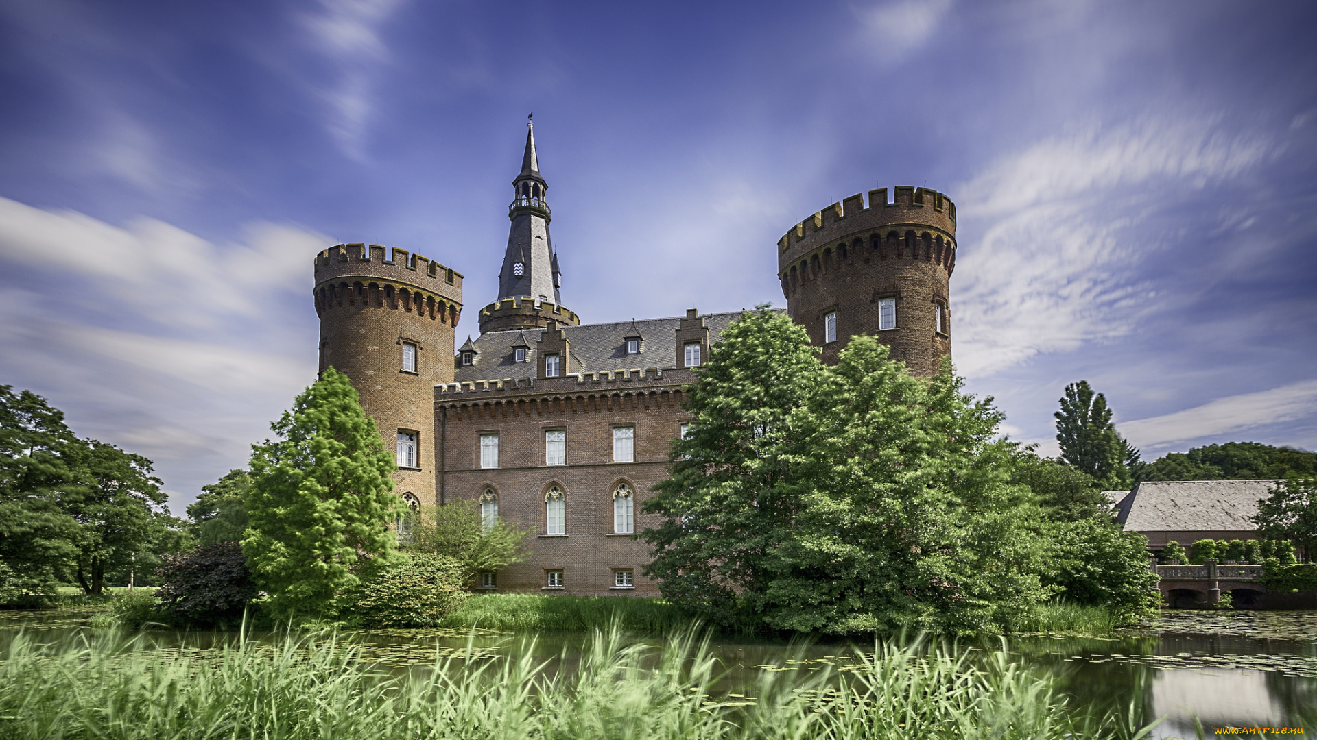 castle, moyland, города, замки, германии, парк, пруд, замок