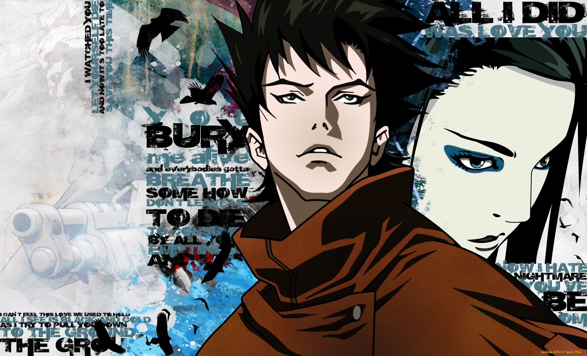 faint, tone, аниме, unknown, , другое, фон, взгляд, девушка, парень