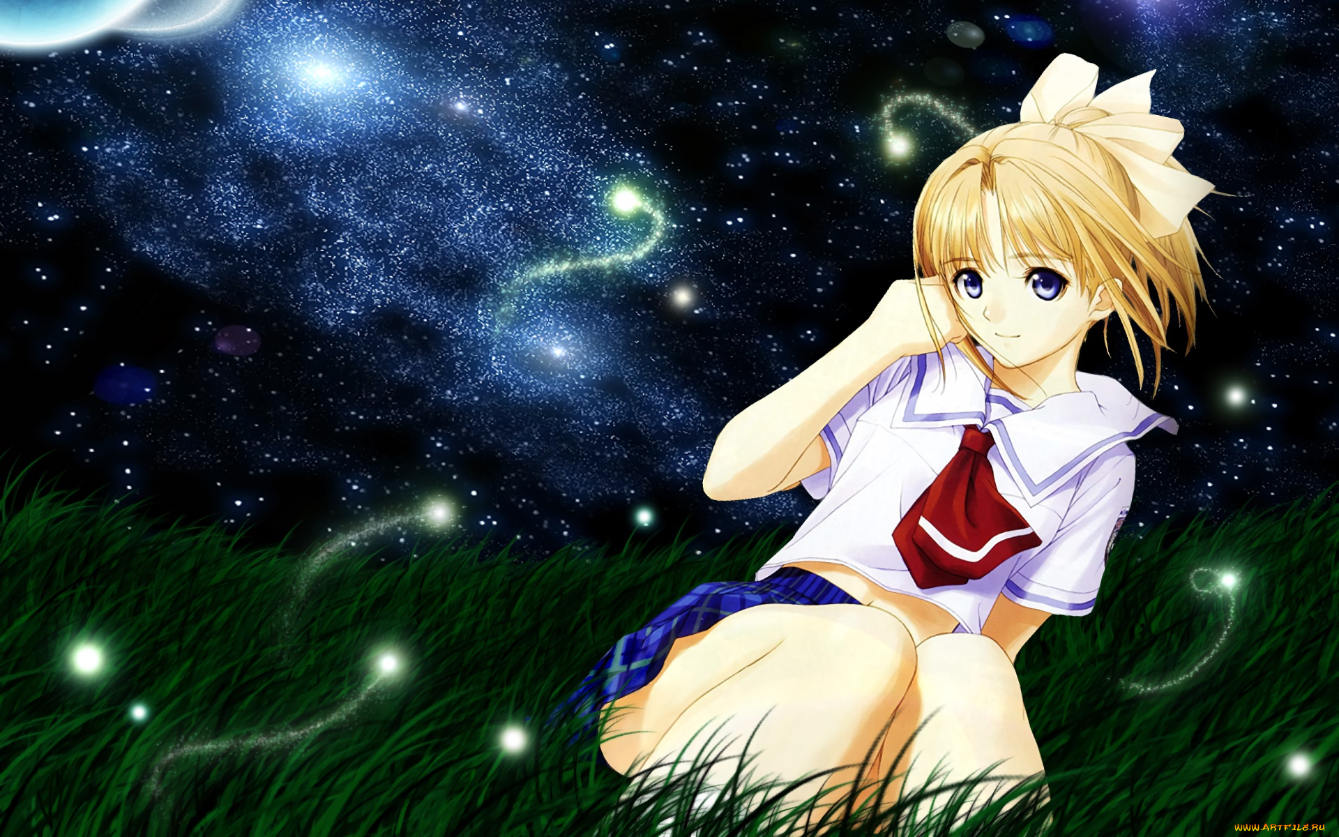 аниме, after, sweet, kiss, девушка, взгляд, фон