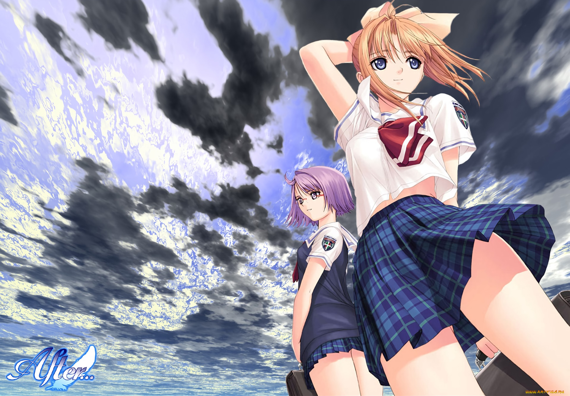 after, sweet, kiss, аниме, девушка, взгляд, фон