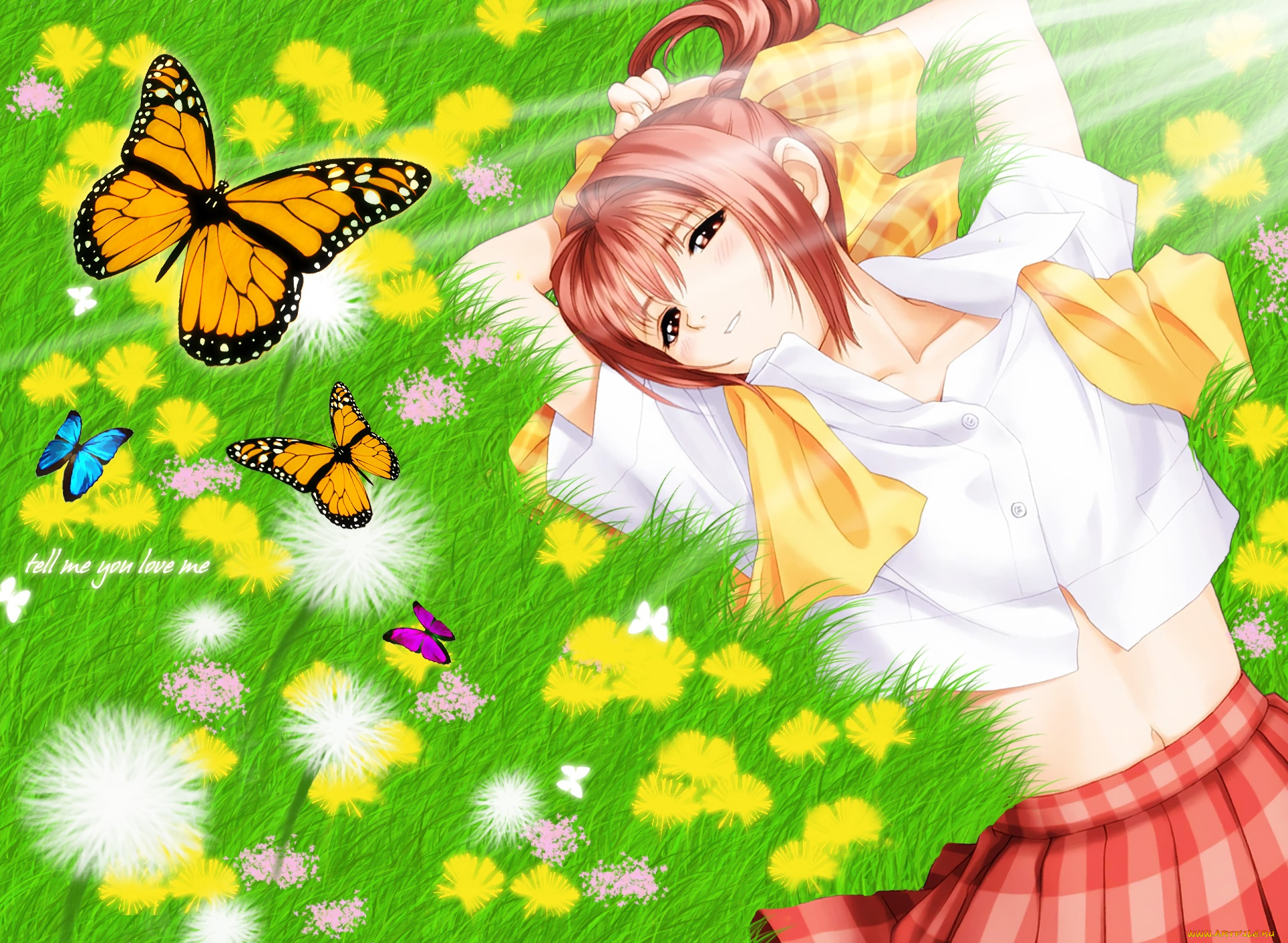 аниме, after, sweet, kiss, девушка, взгляд, фон