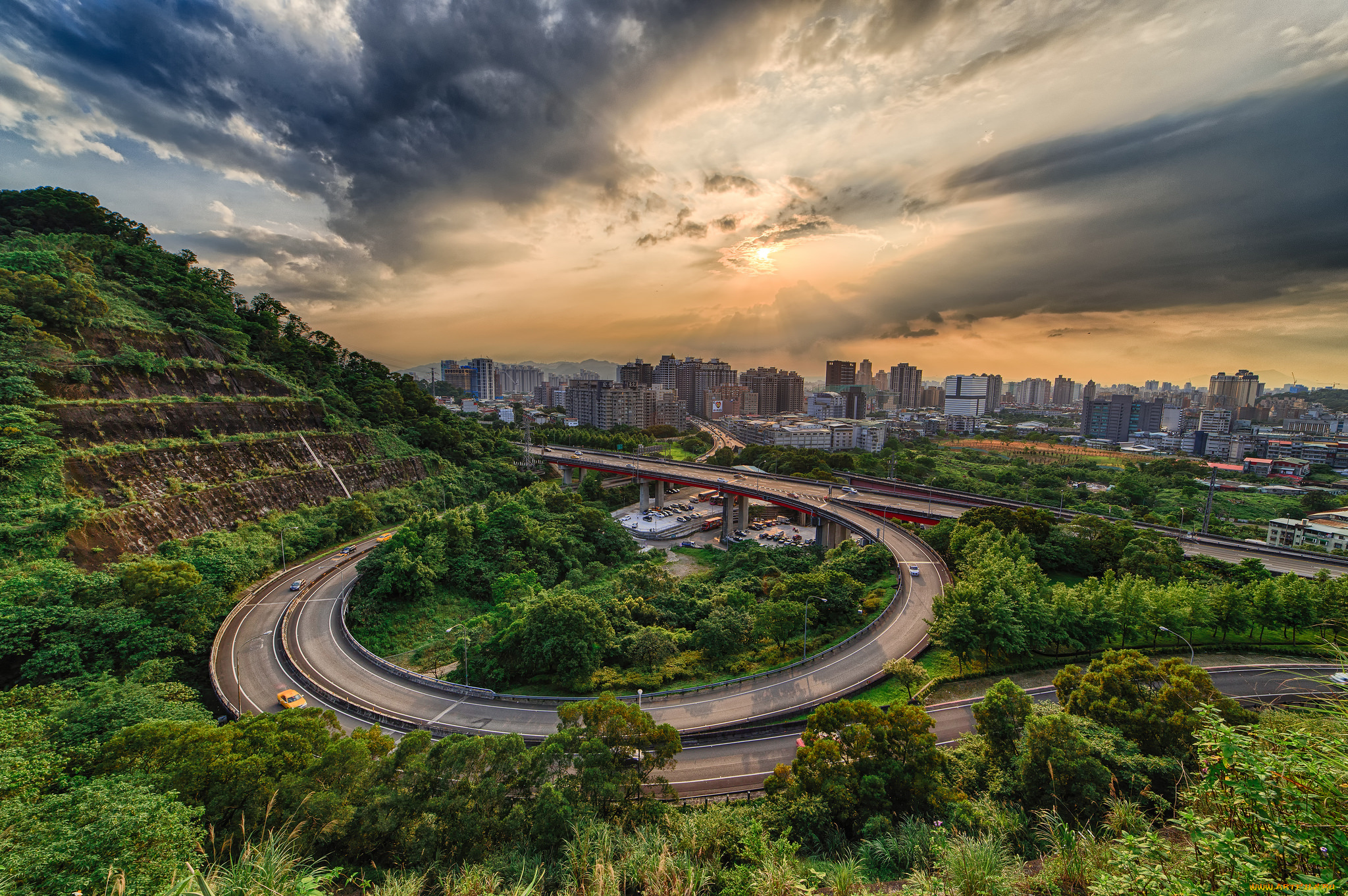 города, -, панорамы, магистраль