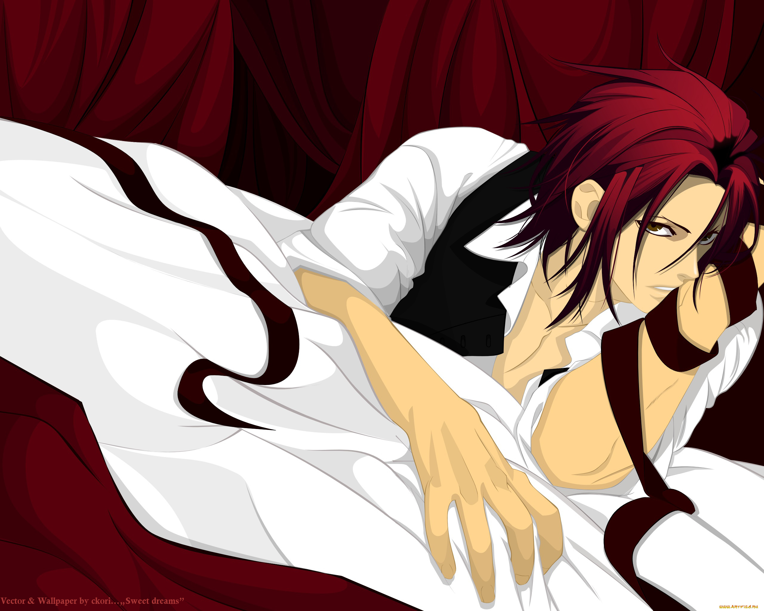 аниме, hakuoki, парень, взгляд, фон