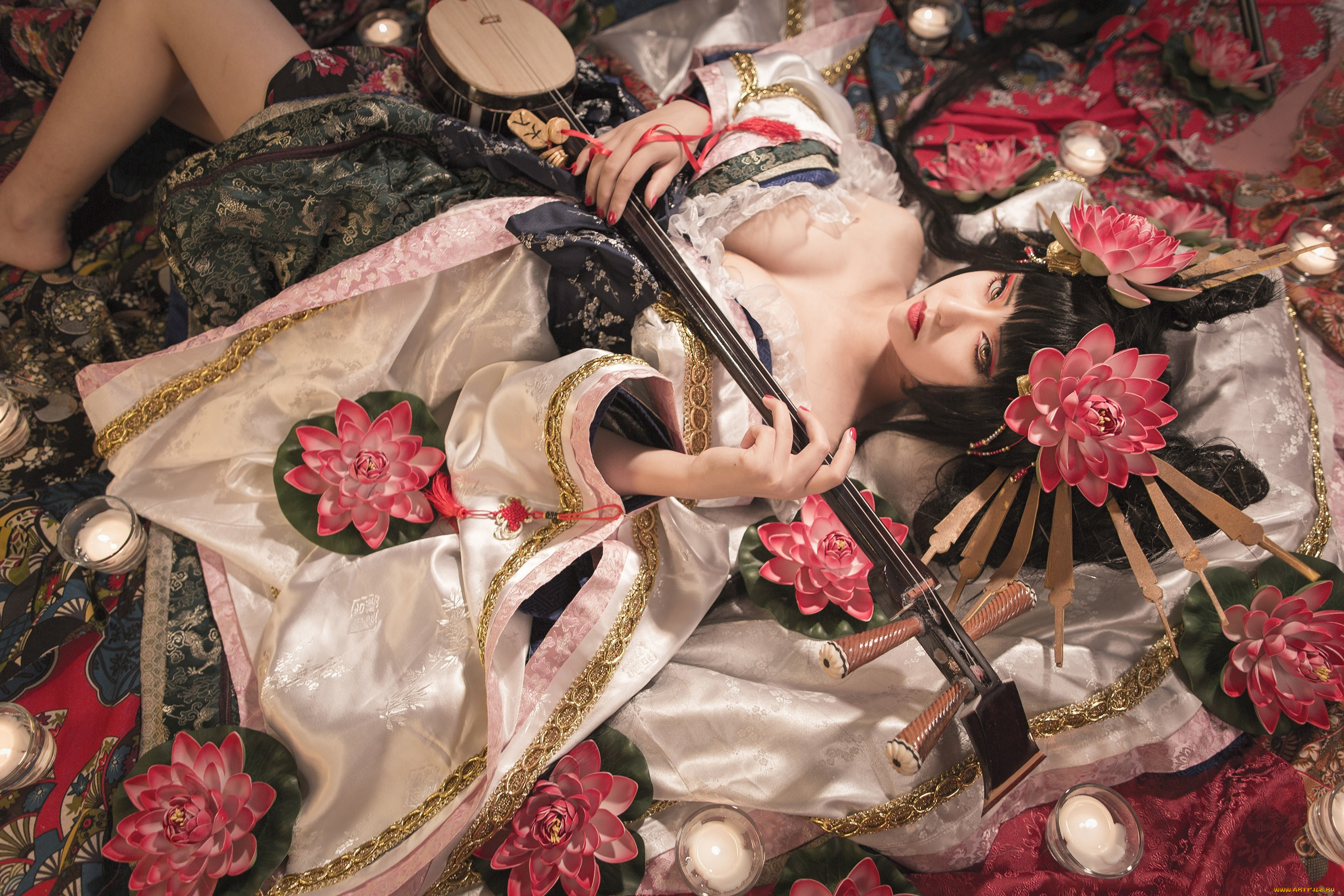 музыка, -, другое, азиатка, инструмент, девушка