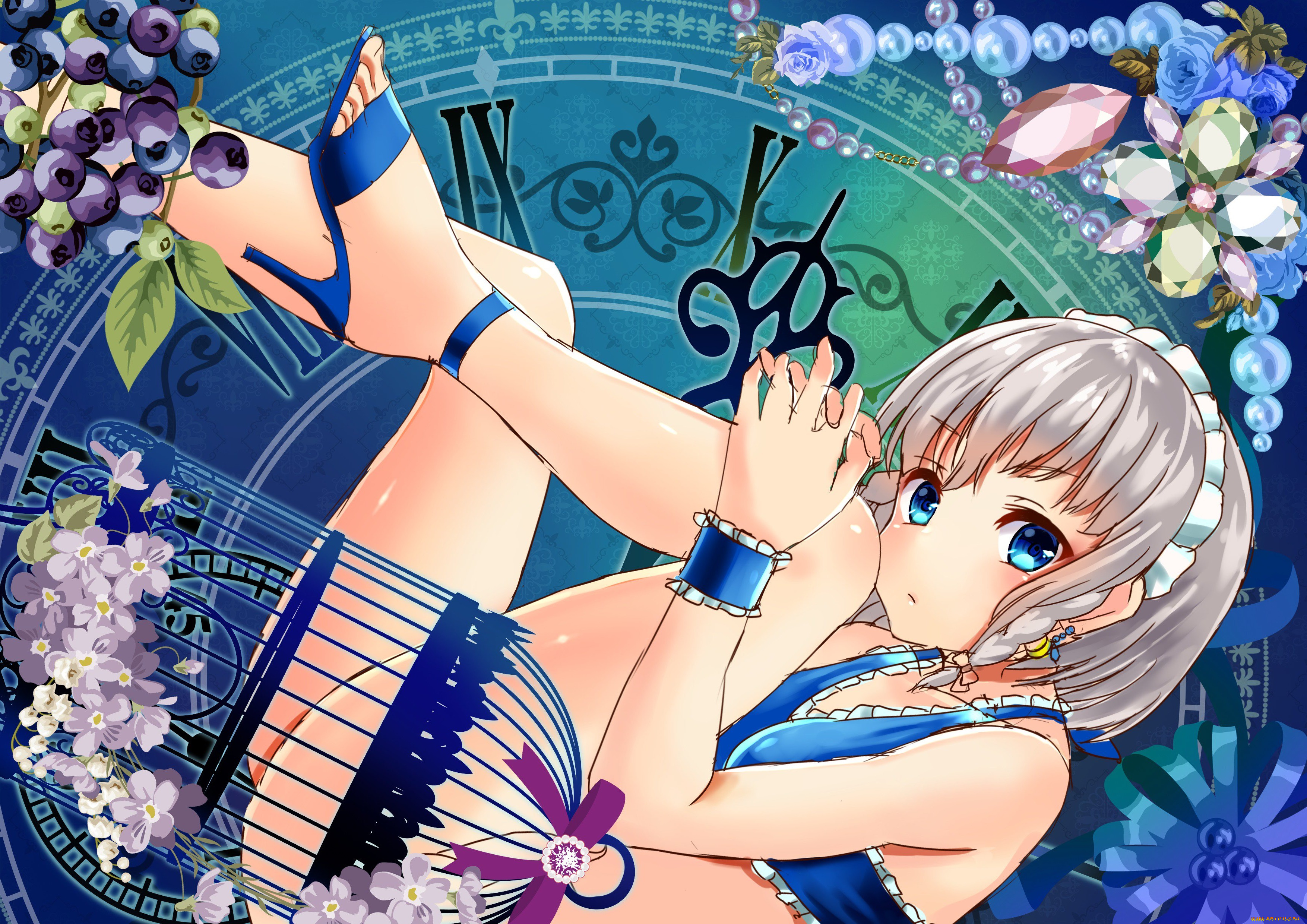 аниме, touhou, часы, девушка, клетка