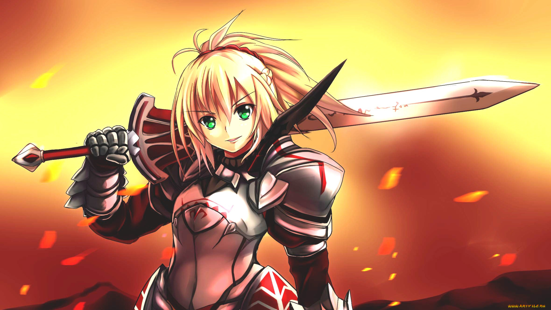 аниме, fate, stay, night, девушка, взгляд, фон