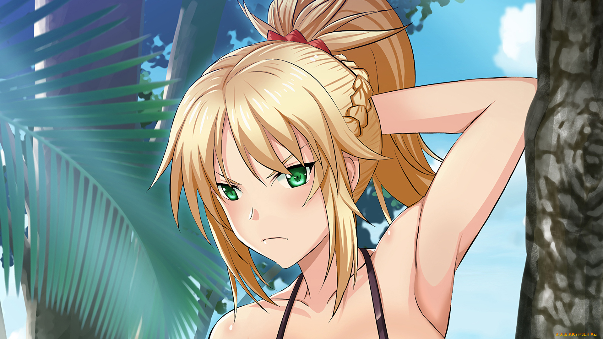 аниме, fate, stay, night, девушка, взгляд, фон