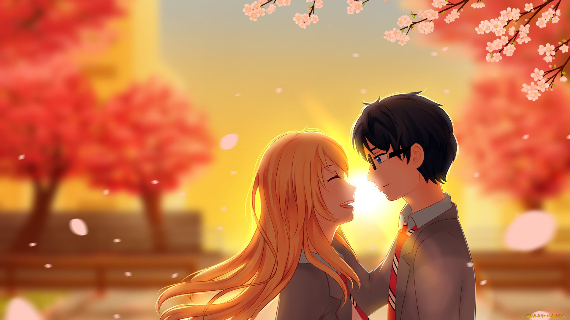 аниме, shigatsu, wa, kimi, no, uso, двое