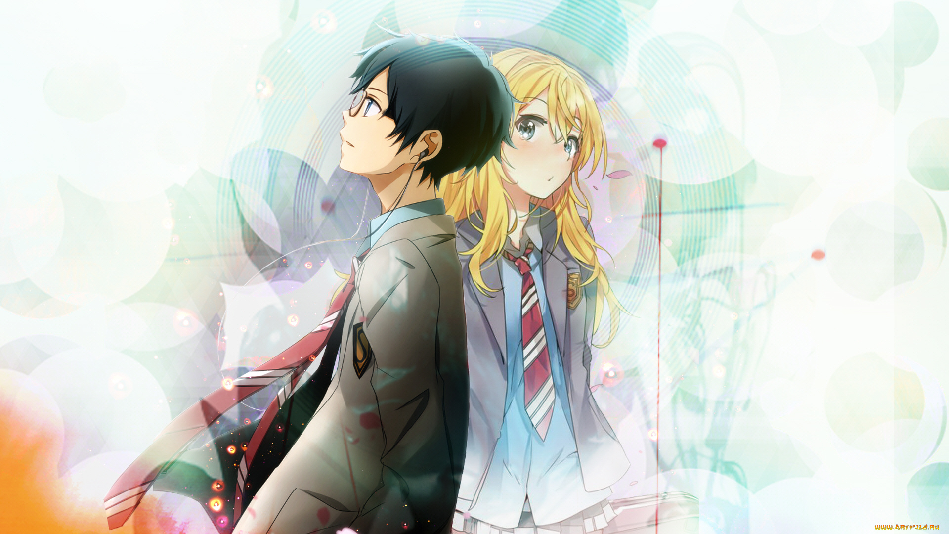 аниме, shigatsu, wa, kimi, no, uso, двое