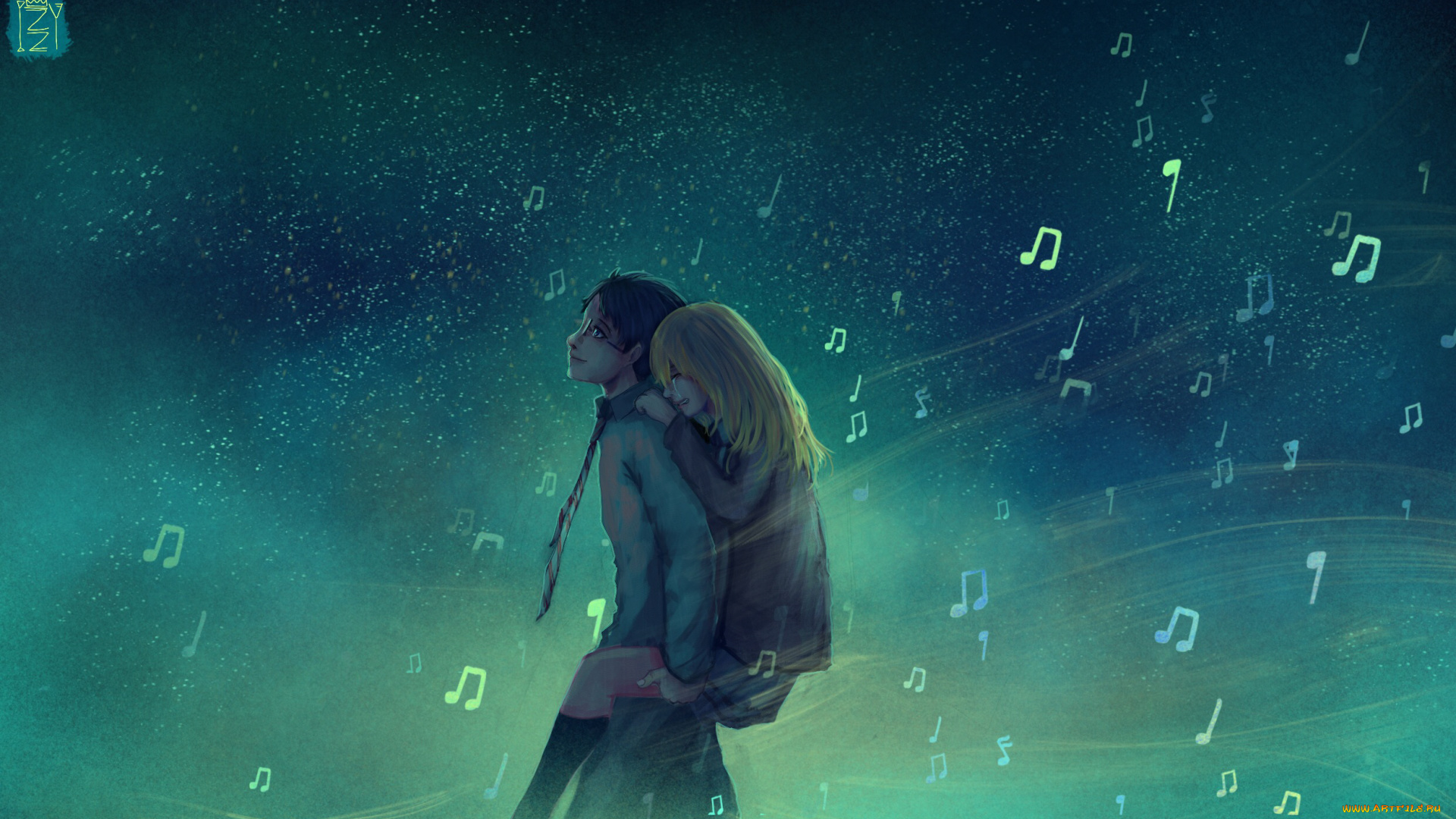 аниме, shigatsu, wa, kimi, no, uso, двое