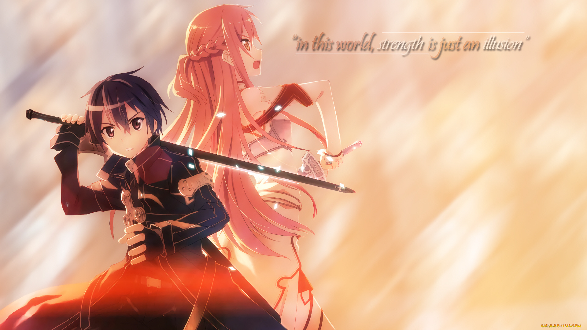 аниме, sword, art, online, двое