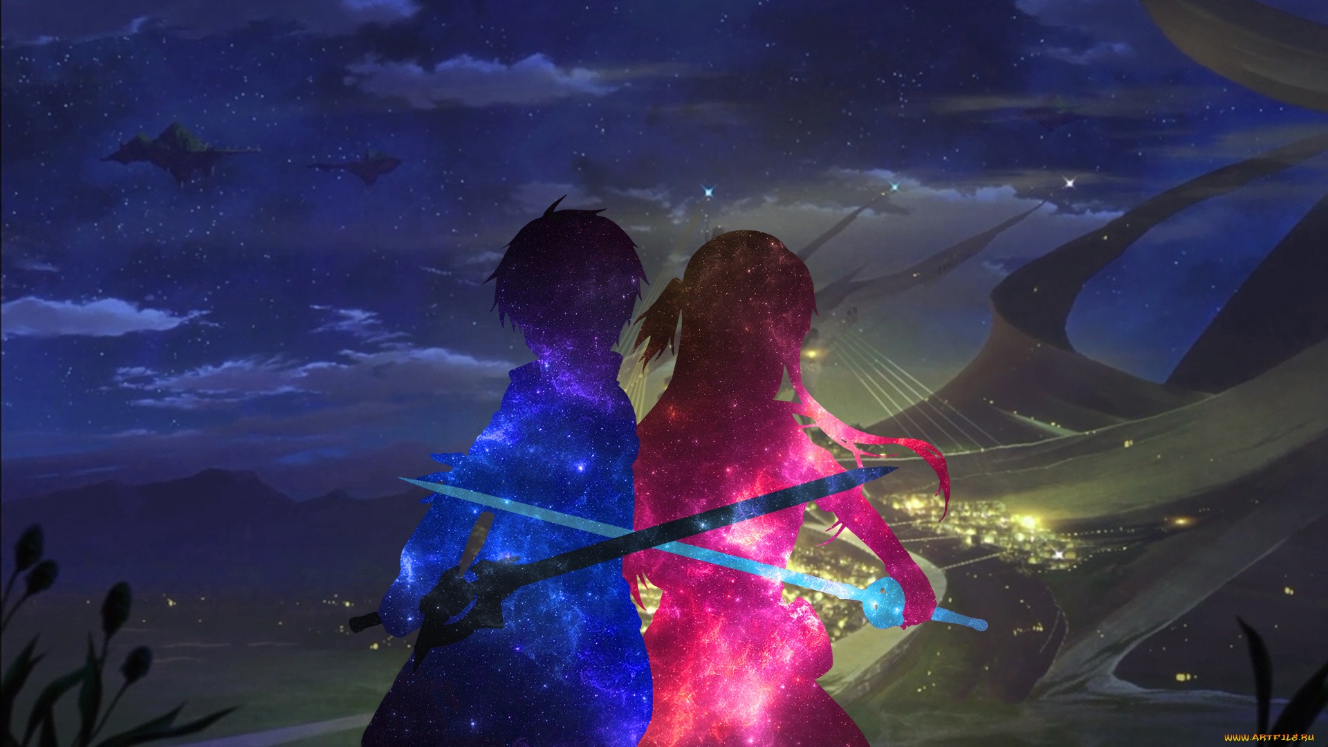 аниме, sword, art, online, силуэты