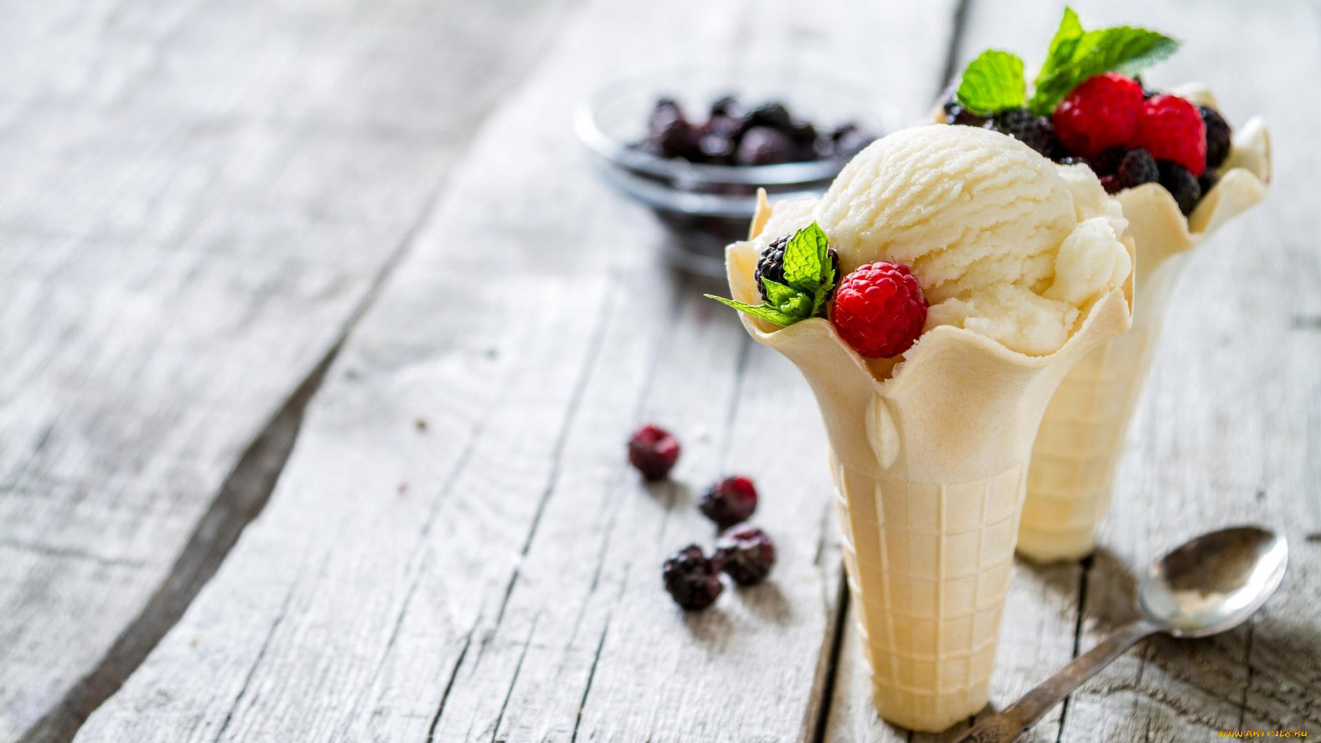 еда, мороженое, , десерты, мята, вафельный, стаканчик, малина, ежевика